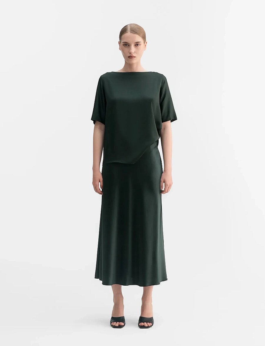 Ahlvar Gallery - Hana satin silk skirt - satiinist seelikud - deep forest - 0