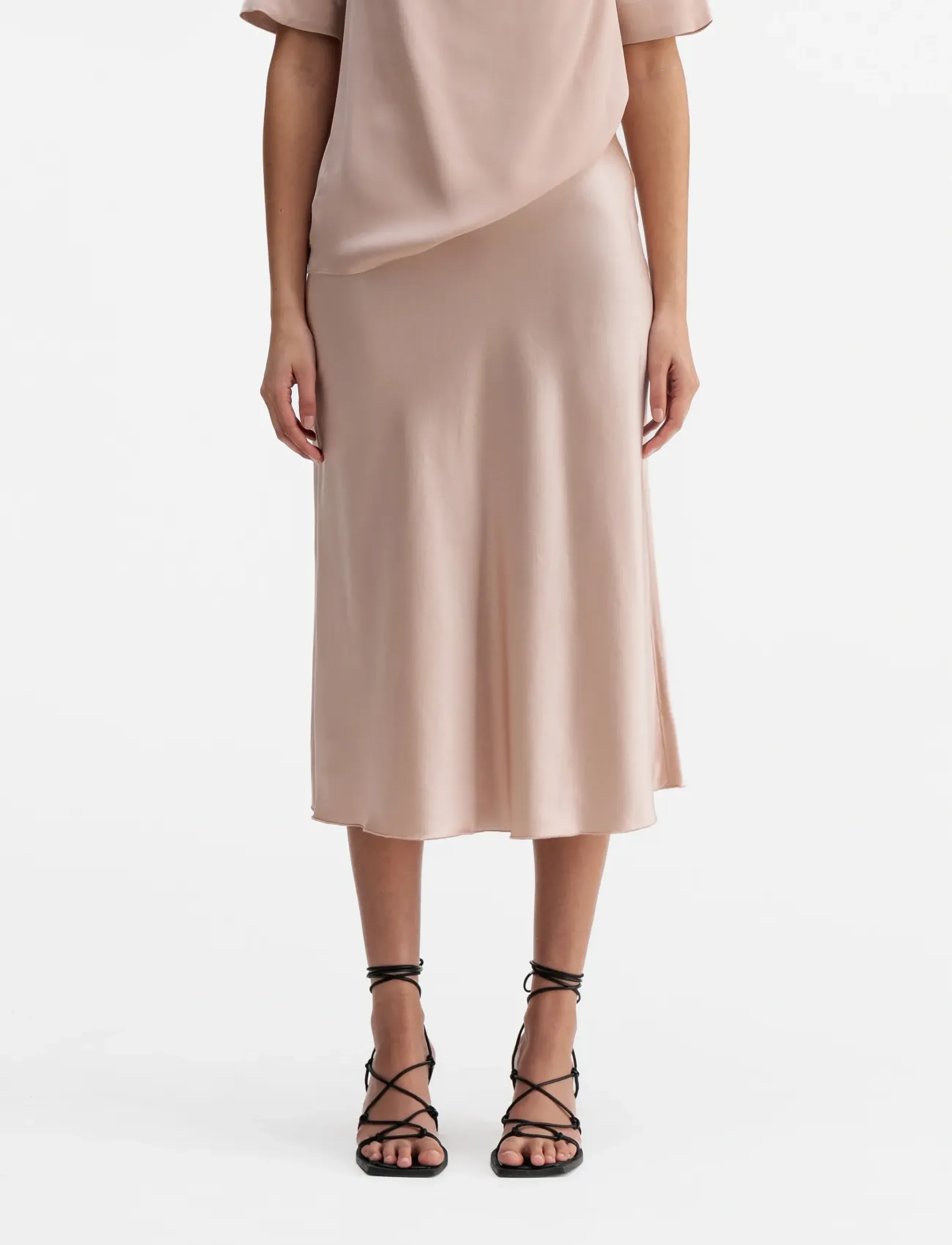 Ahlvar Gallery Hana satin silk skirt - Midi kjolar - DUSTY PINK / pink/rose