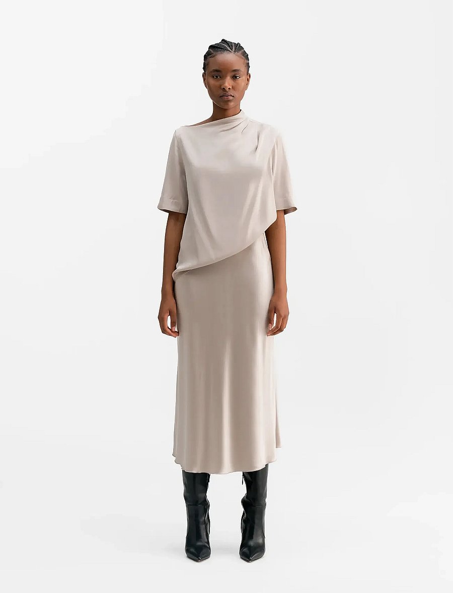 Ahlvar Gallery - Hana satin silk skirt - satiinist seelikud - greige - 3