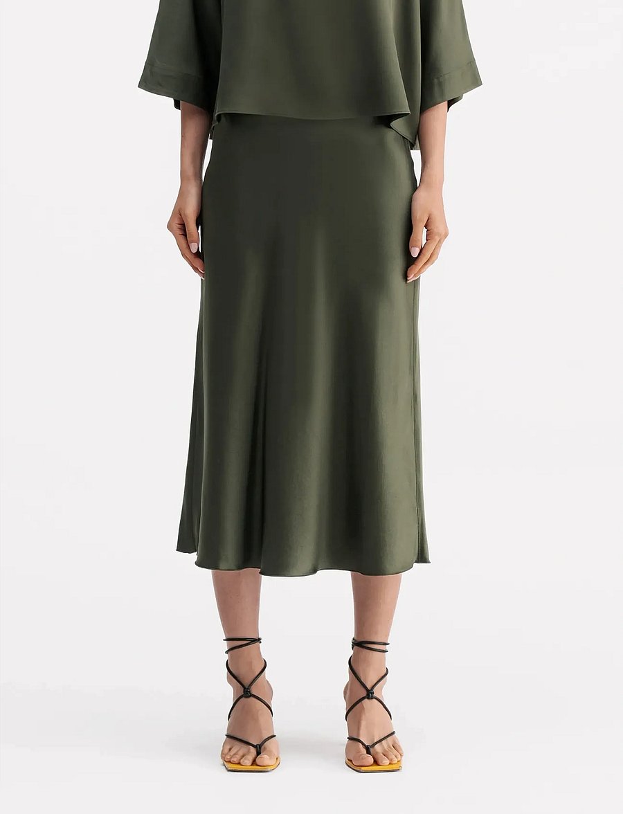 Ahlvar Gallery - Hana satin silk skirt - satiinist seelikud - olive green - 0