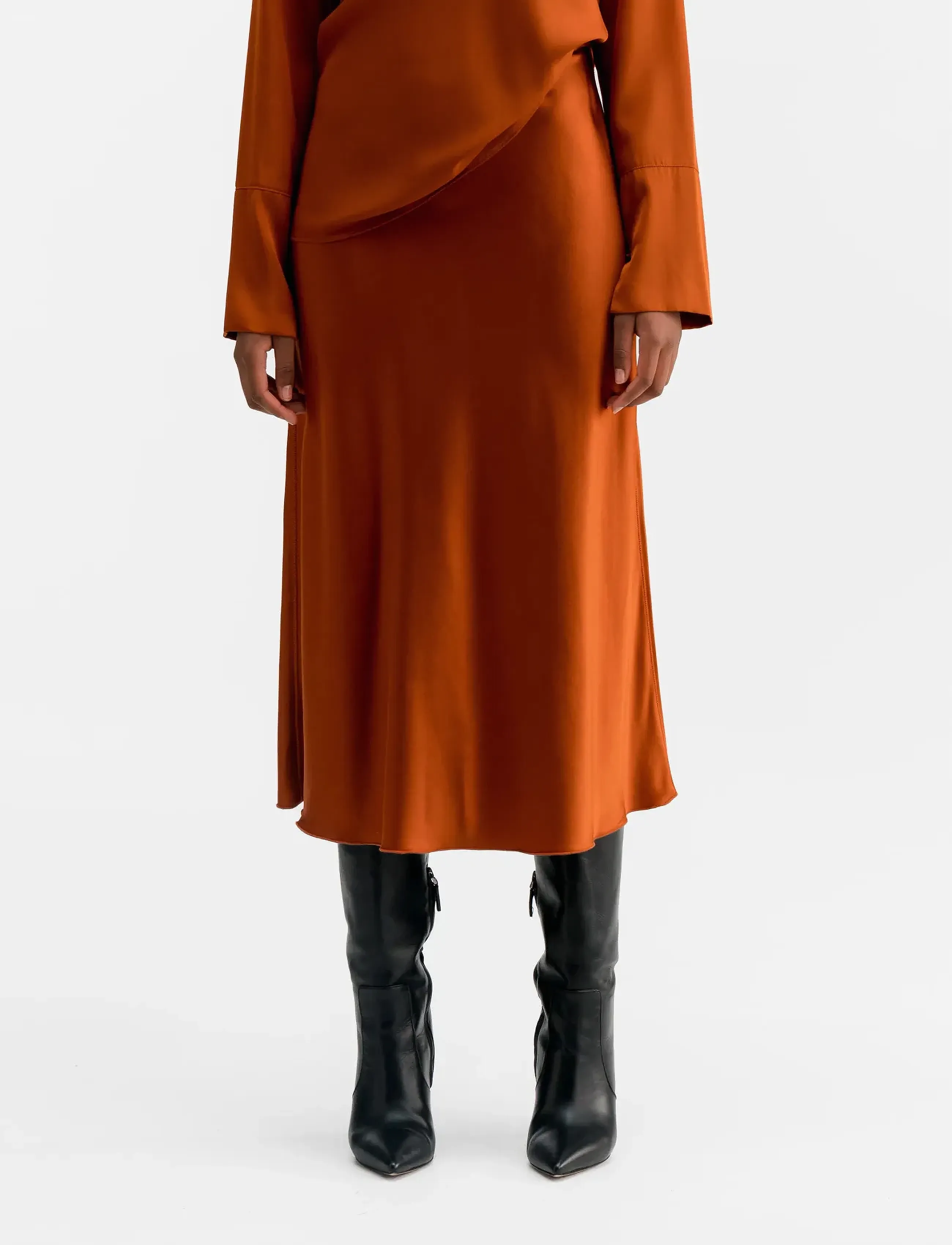 Ahlvar Gallery - Hana satin silk skirt - jupes en satin - rust - 3