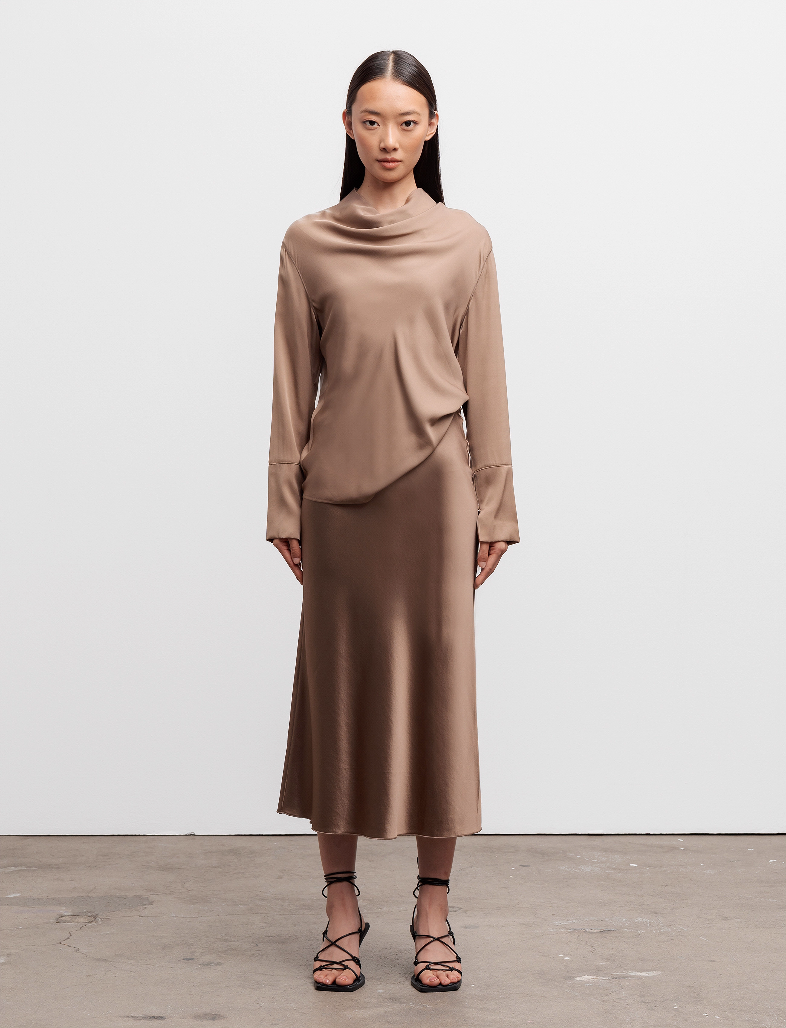 Ahlvar Gallery - Hana satin silk skirt - satiinist seelikud - sand - 3