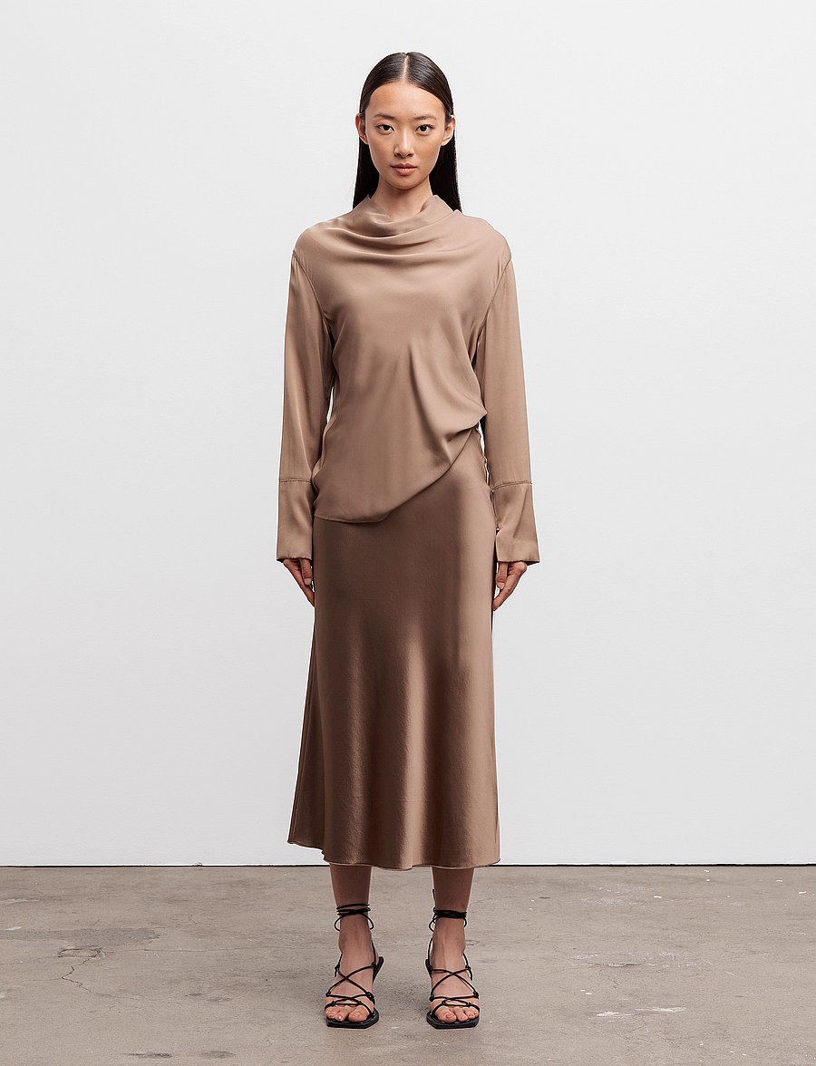 Ahlvar Gallery - Hana satin silk skirt - satiinist seelikud - sand - 3