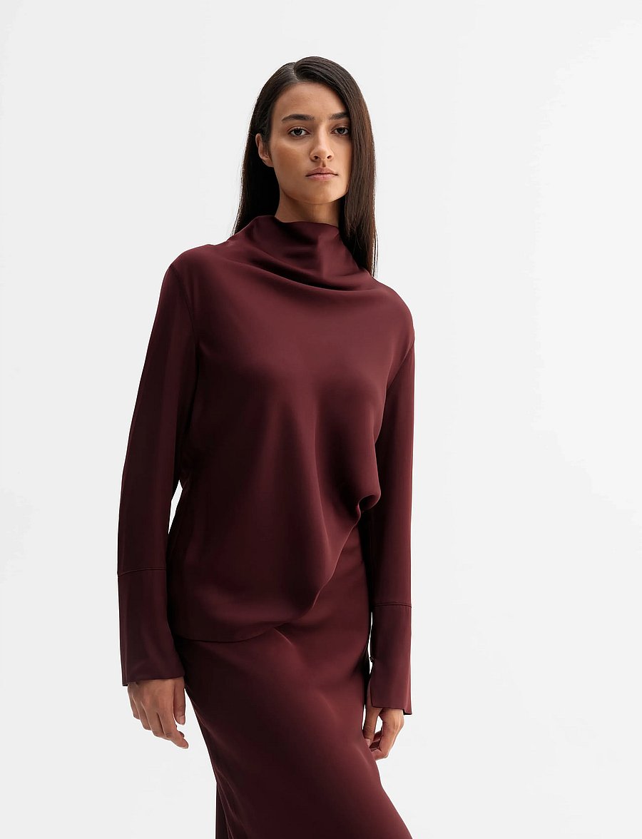 Ahlvar Gallery - Ayumi silk blouse - langärmelige blusen - burgundy - 0