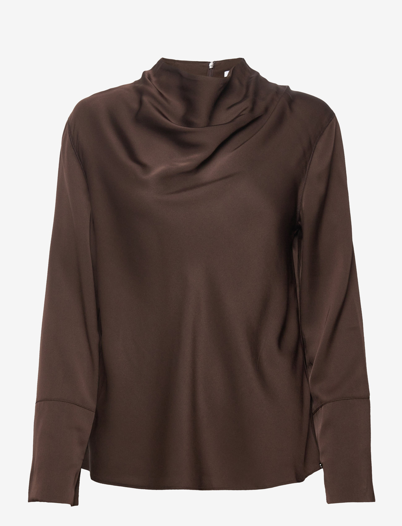 Ahlvar Gallery - Ayumi silk blouse - långärmade blusar - dark brown - 1