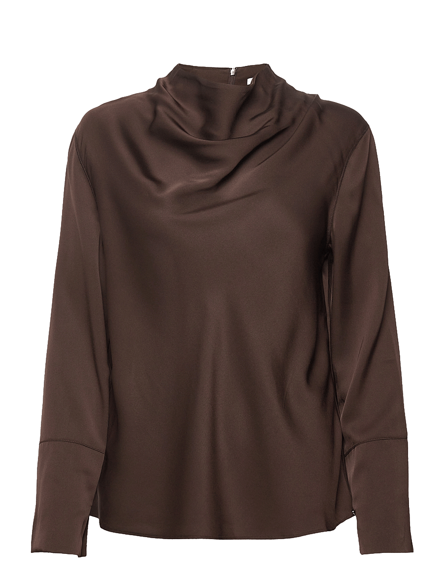 Ahlvar Gallery - Ayumi silk blouse - långärmade blusar - dark brown - 1