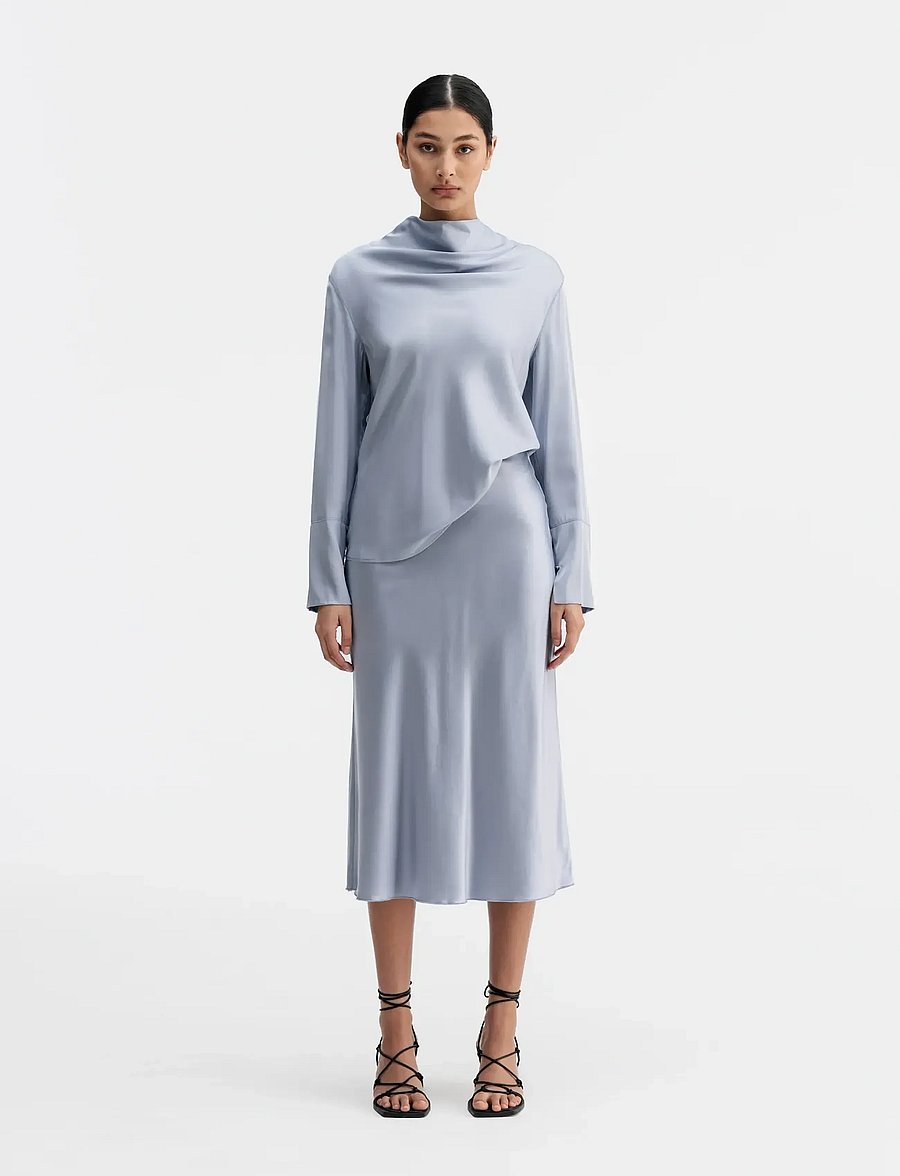 Ahlvar Gallery - Ayumi silk blouse - långärmade blusar - denim blue - 0