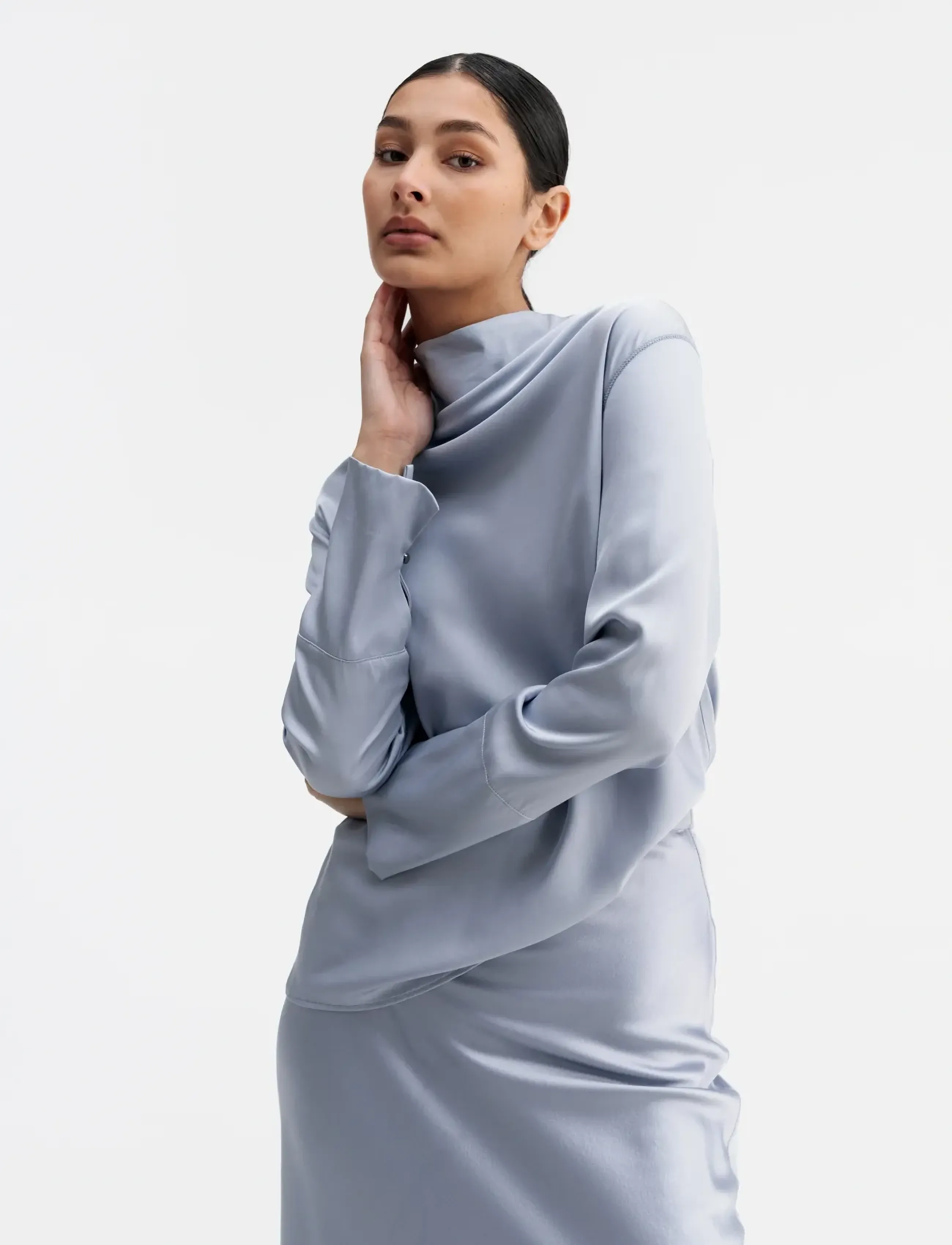 Ahlvar Gallery - Ayumi silk blouse - långärmade blusar - denim blue - 3