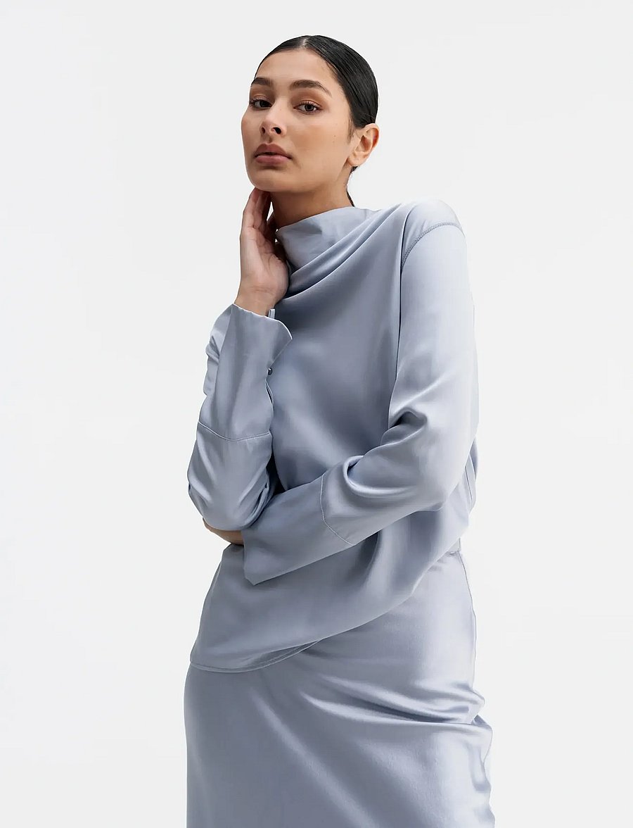 Ahlvar Gallery - Ayumi silk blouse - långärmade blusar - denim blue - 3