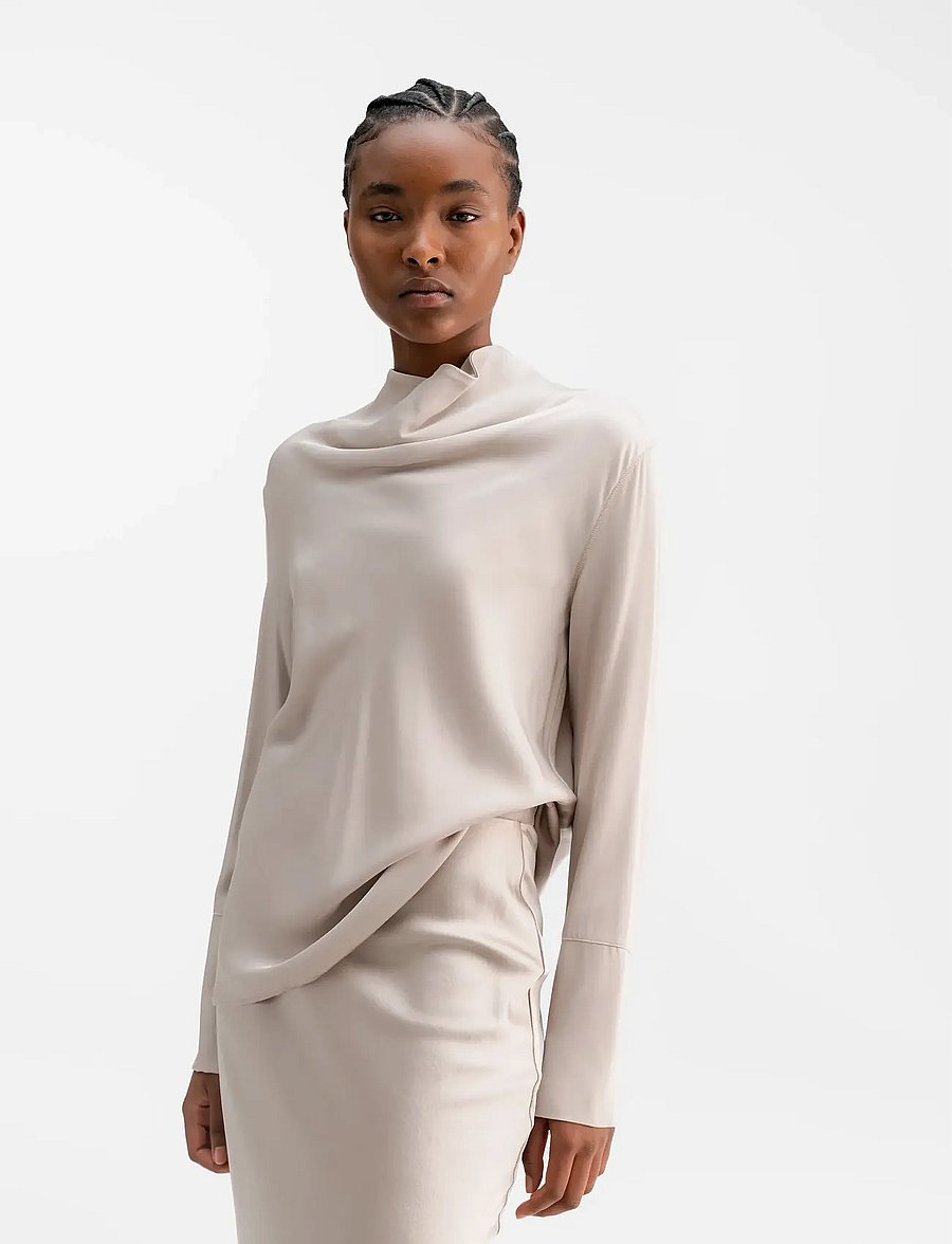 Ahlvar Gallery - Ayumi silk blouse - långärmade blusar - greige - 0