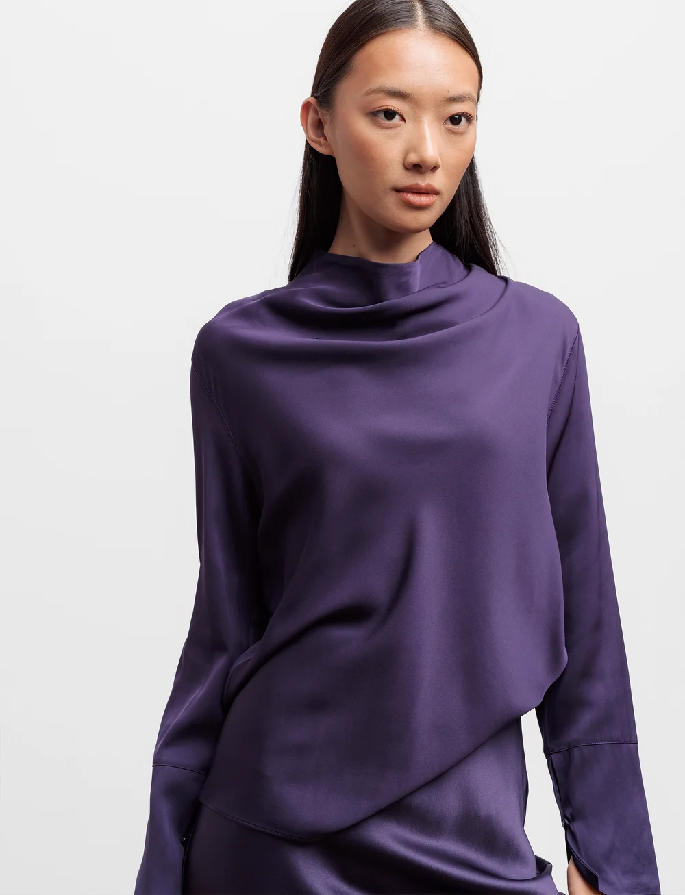Ahlvar Gallery - Ayumi silk blouse - langærmede bluser - plum - 0