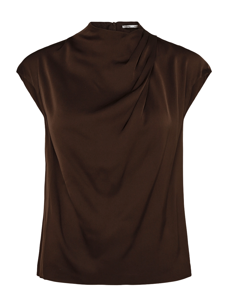 Ahlvar Gallery - Lima silk top - short-sleeved blouses - dark brown - 1