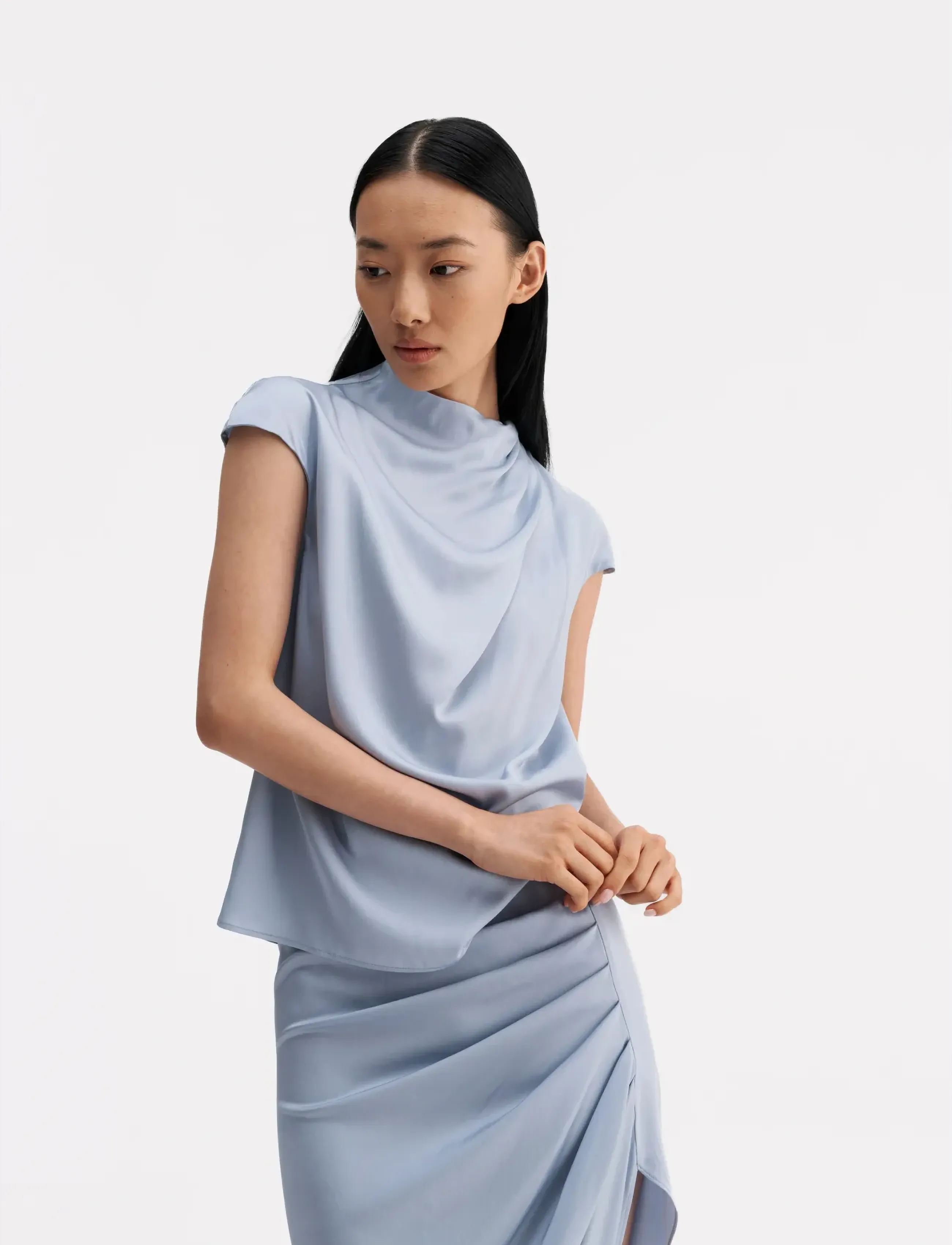 Ahlvar Gallery Lima Silk Top, XL, Blue, Bluser > Kortærmede, Dame