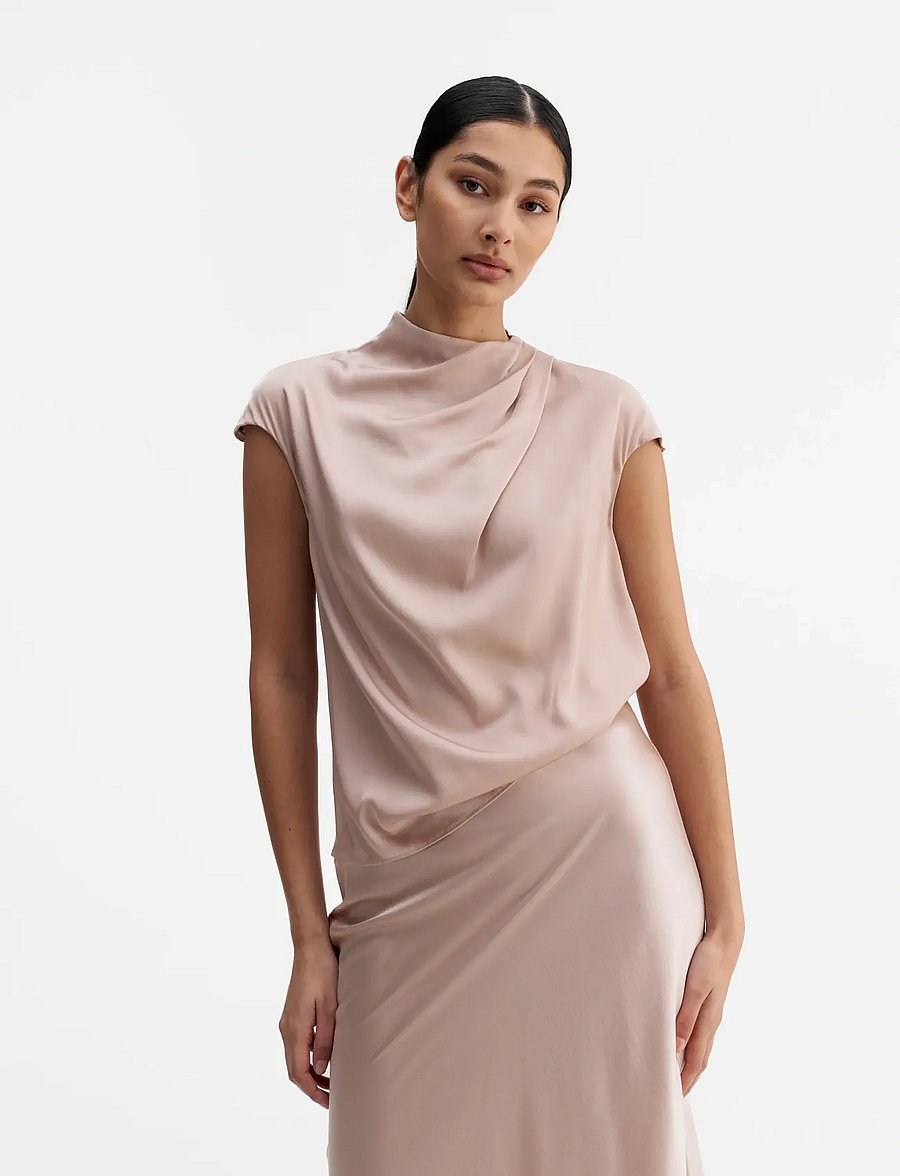 Ahlvar Gallery - Lima silk top - kurzärmelige blusen - dusty pink - 0