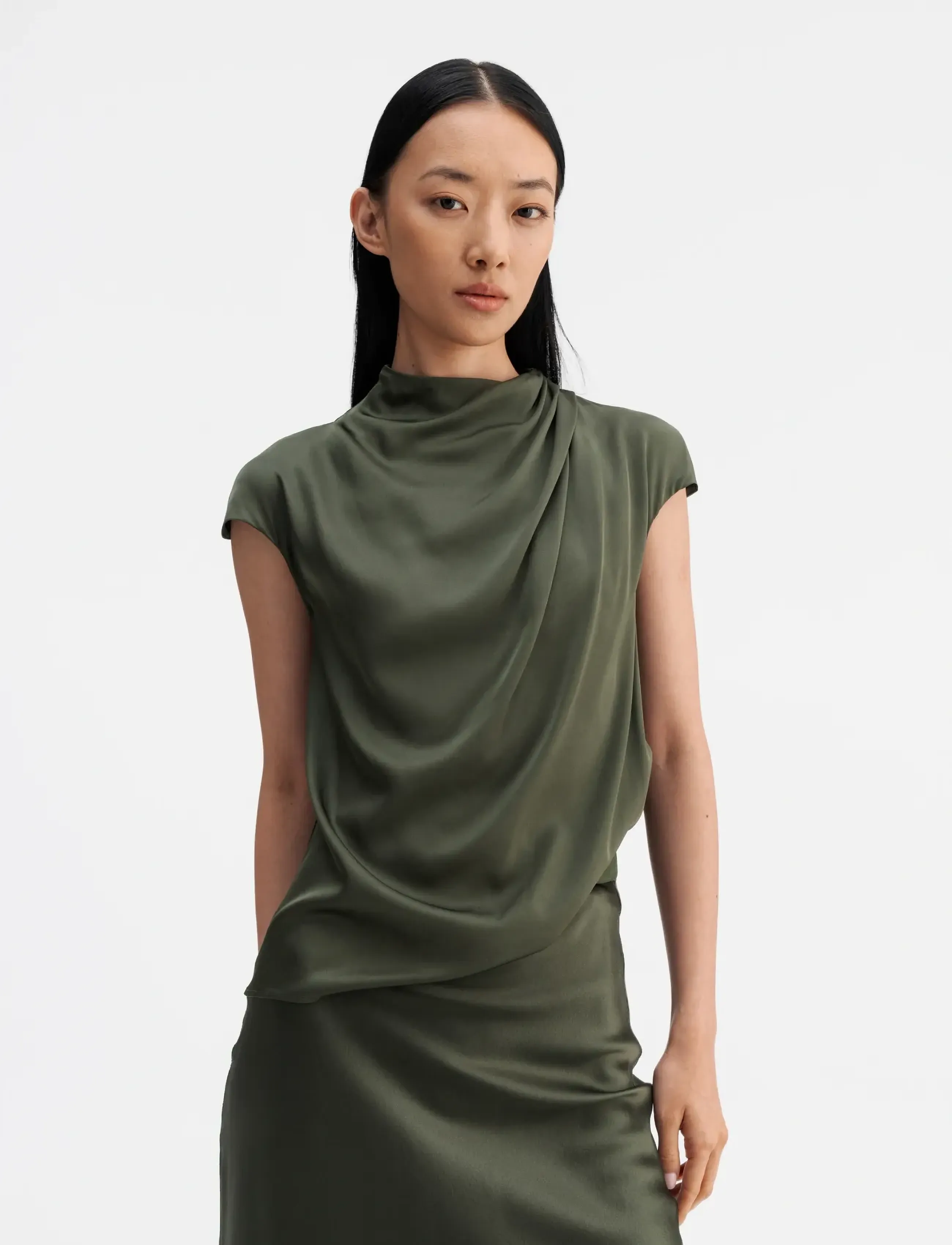 Ahlvar Gallery Lima silk top - Puserot - OLIVE GREEN / khaki/green