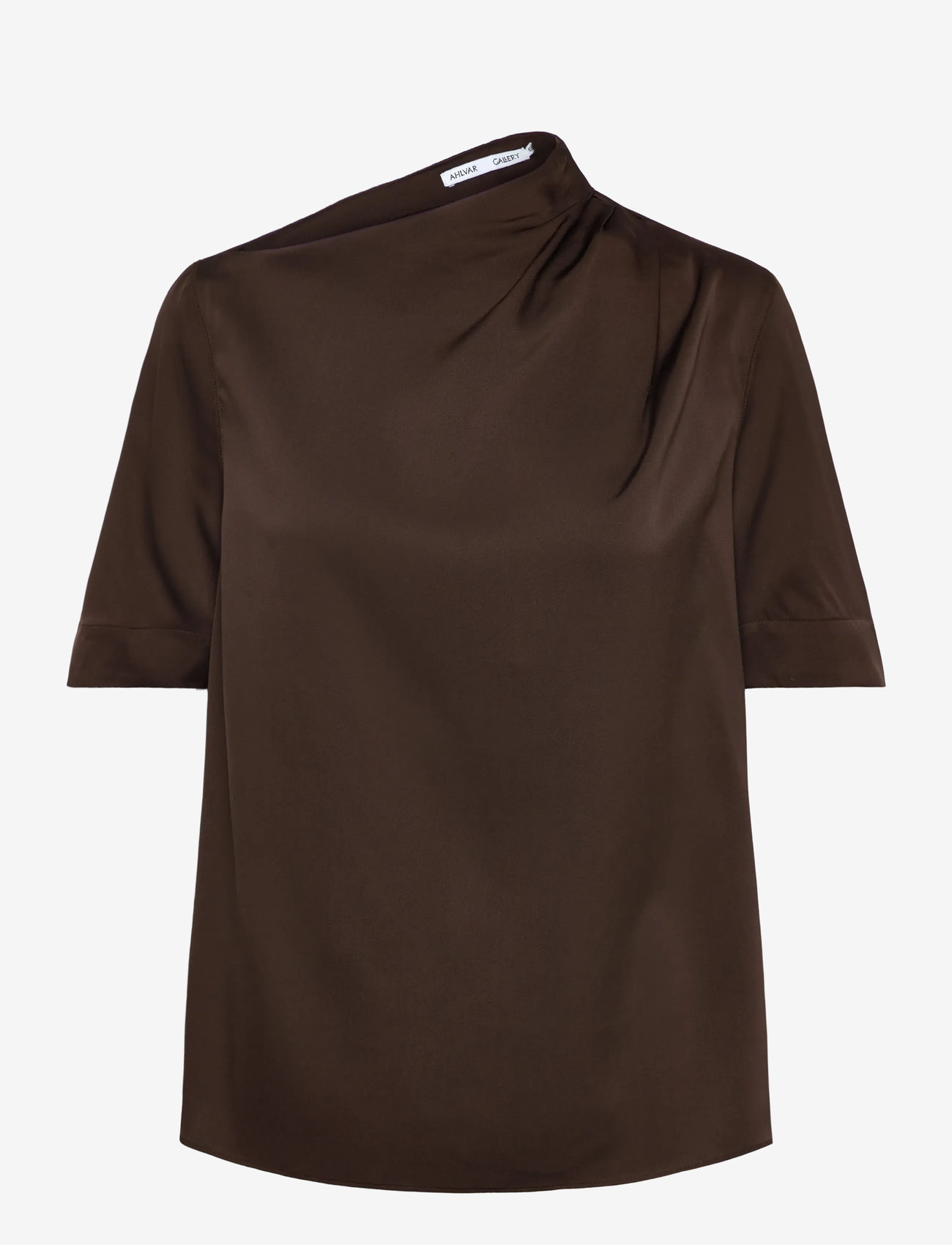 Ahlvar Gallery - Lima silk tee - lühikeste varrukatega pluusid - dark brown - 0