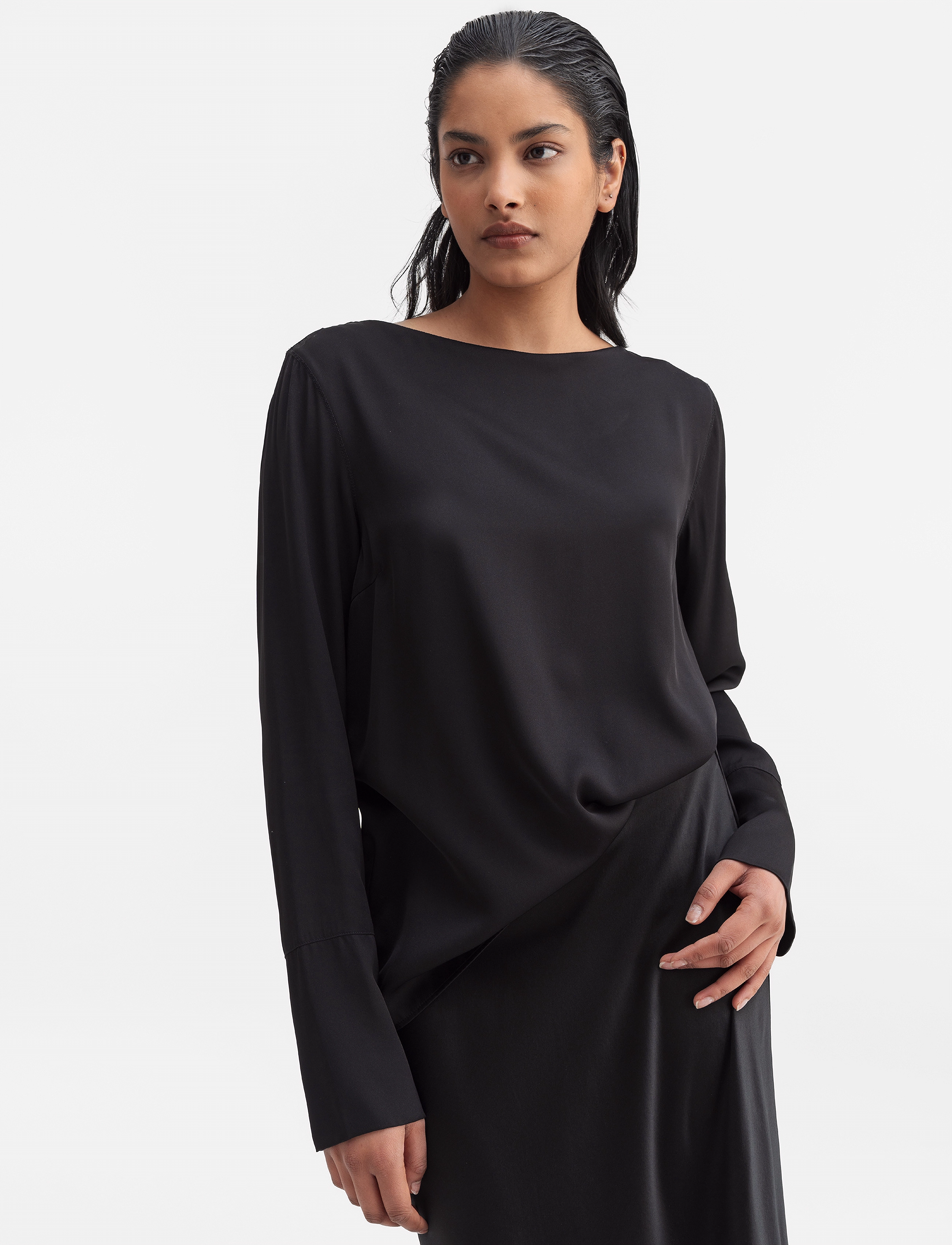 Ahlvar Gallery Kelly Silk Blouse, XL, Blouses, Schwarz - Long-sleeved, Frauen