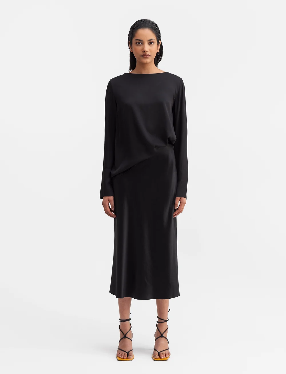 Ahlvar Gallery - Kelly silk blouse - långärmade blusar - black - 3