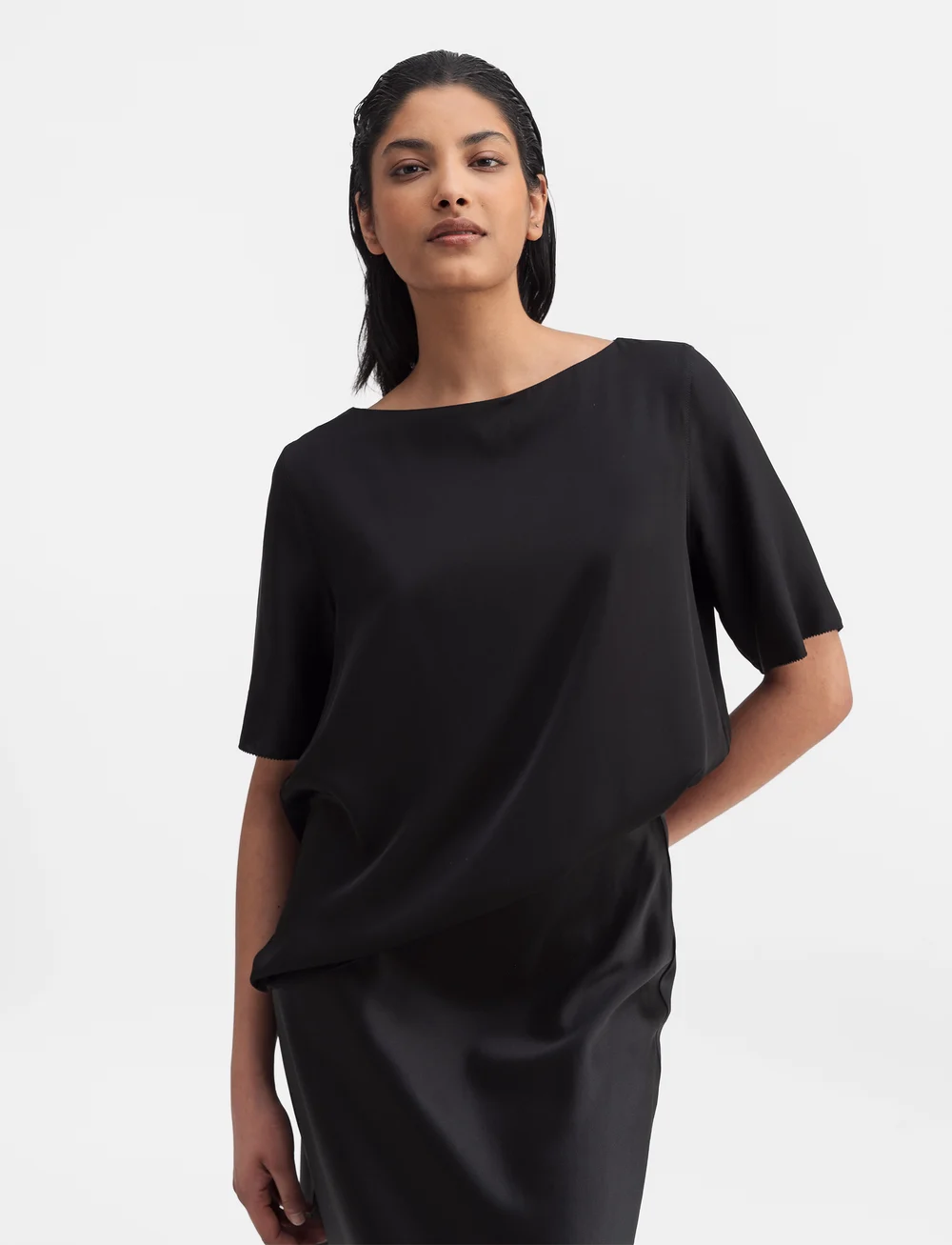Ahlvar Gallery - Yoli silk blouse - kortärmade blusar - black - 0