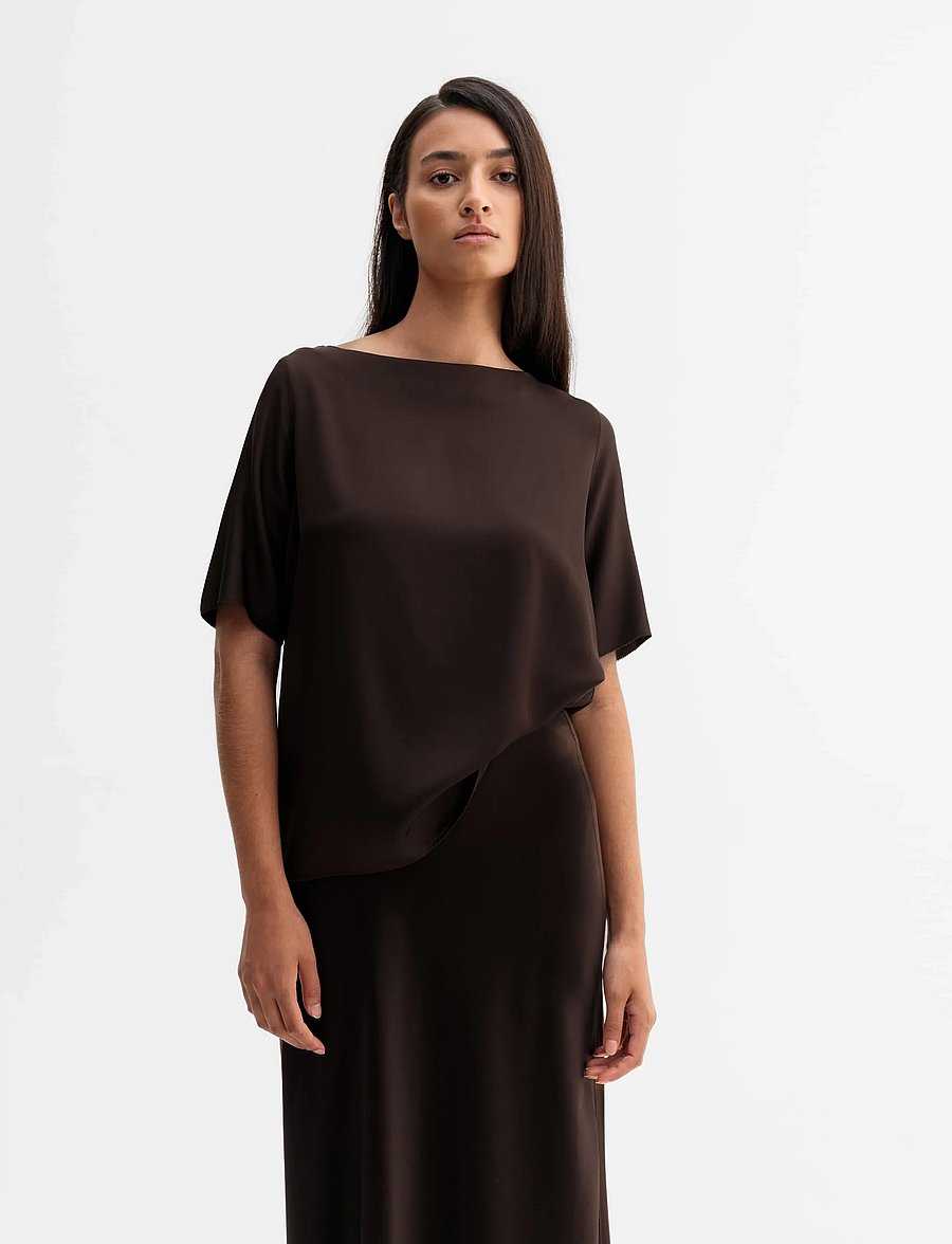 Ahlvar Gallery - Yoli silk blouse - kurzärmelige blusen - dark brown - 0