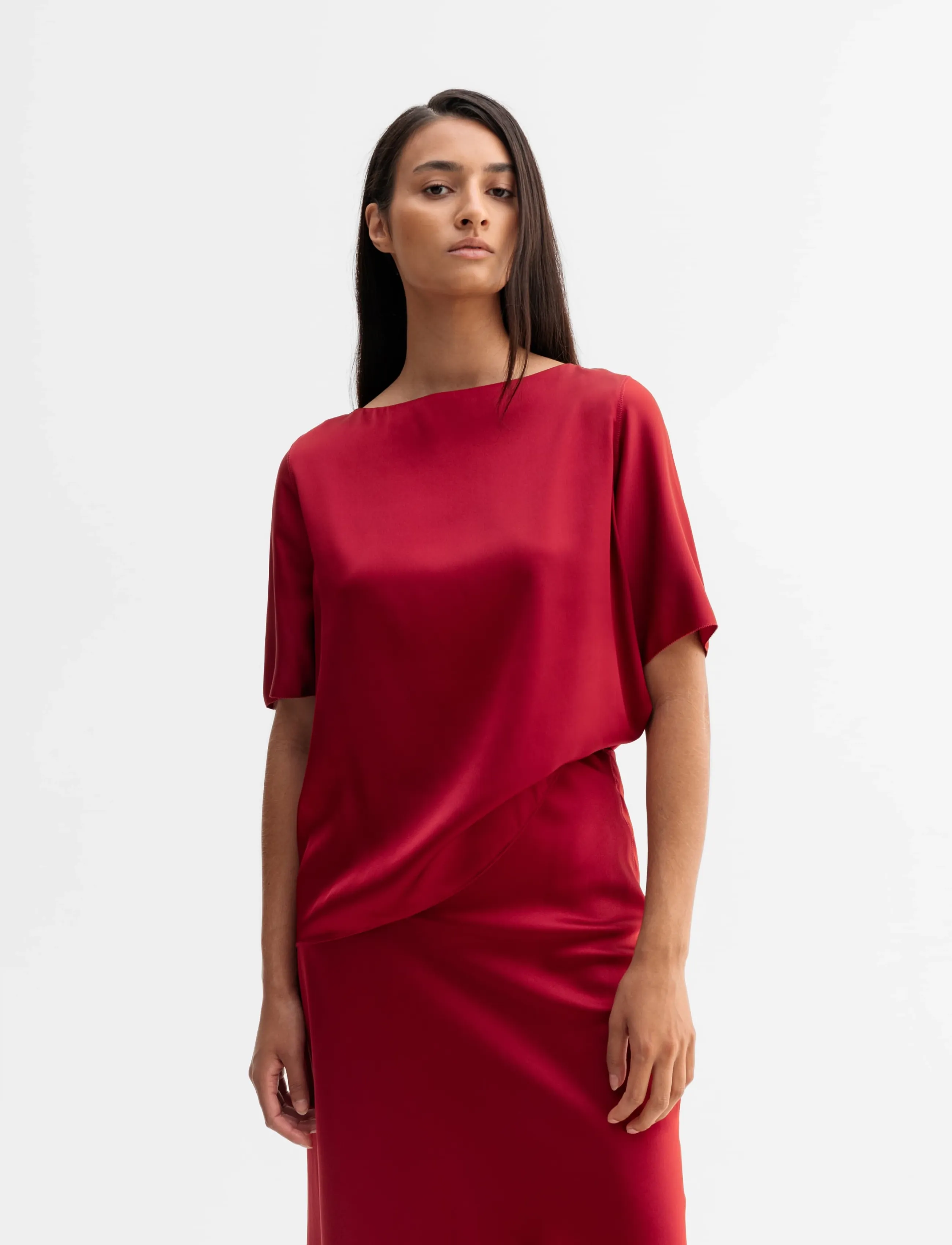 Ahlvar Gallery Yoli silk blouse - Kortärmade blusar - DARK RED / burgundy