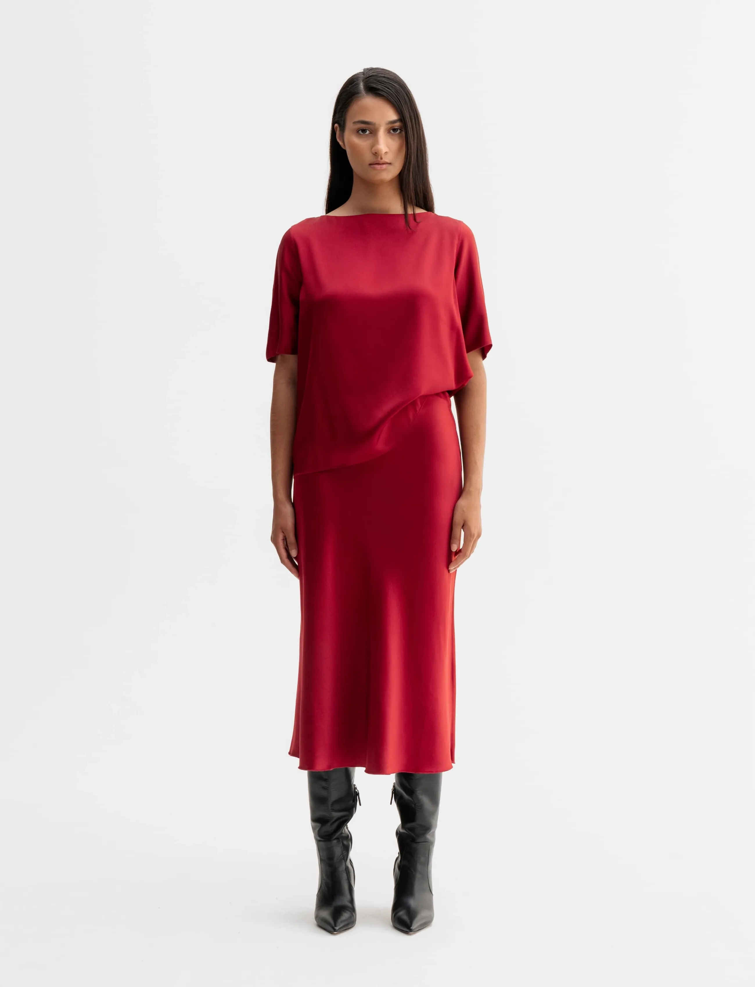 Ahlvar Gallery - Yoli silk blouse - kurzärmelige blusen - dark red - 3