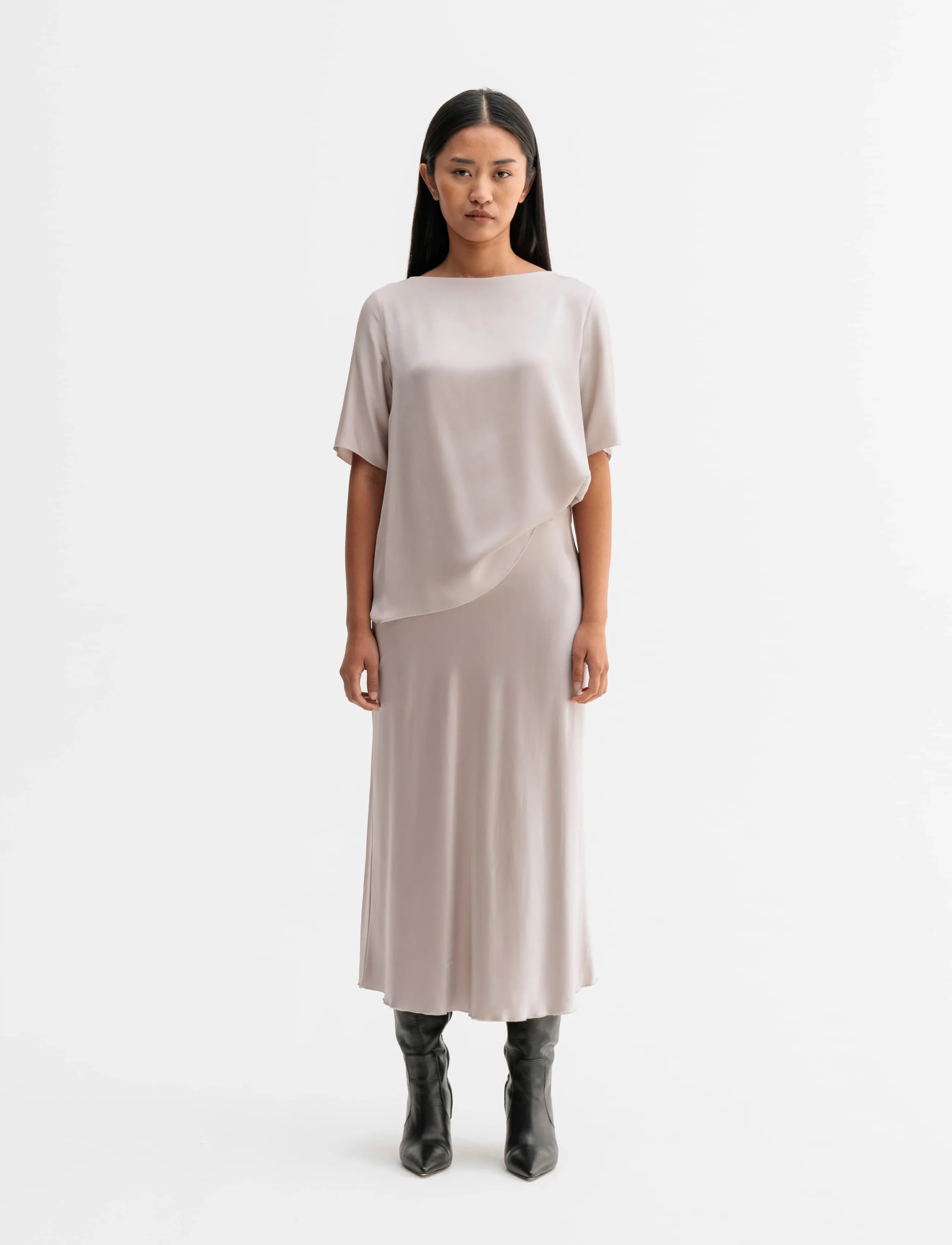 Ahlvar Gallery - Yoli silk blouse - kurzärmelige blusen - greige - 3