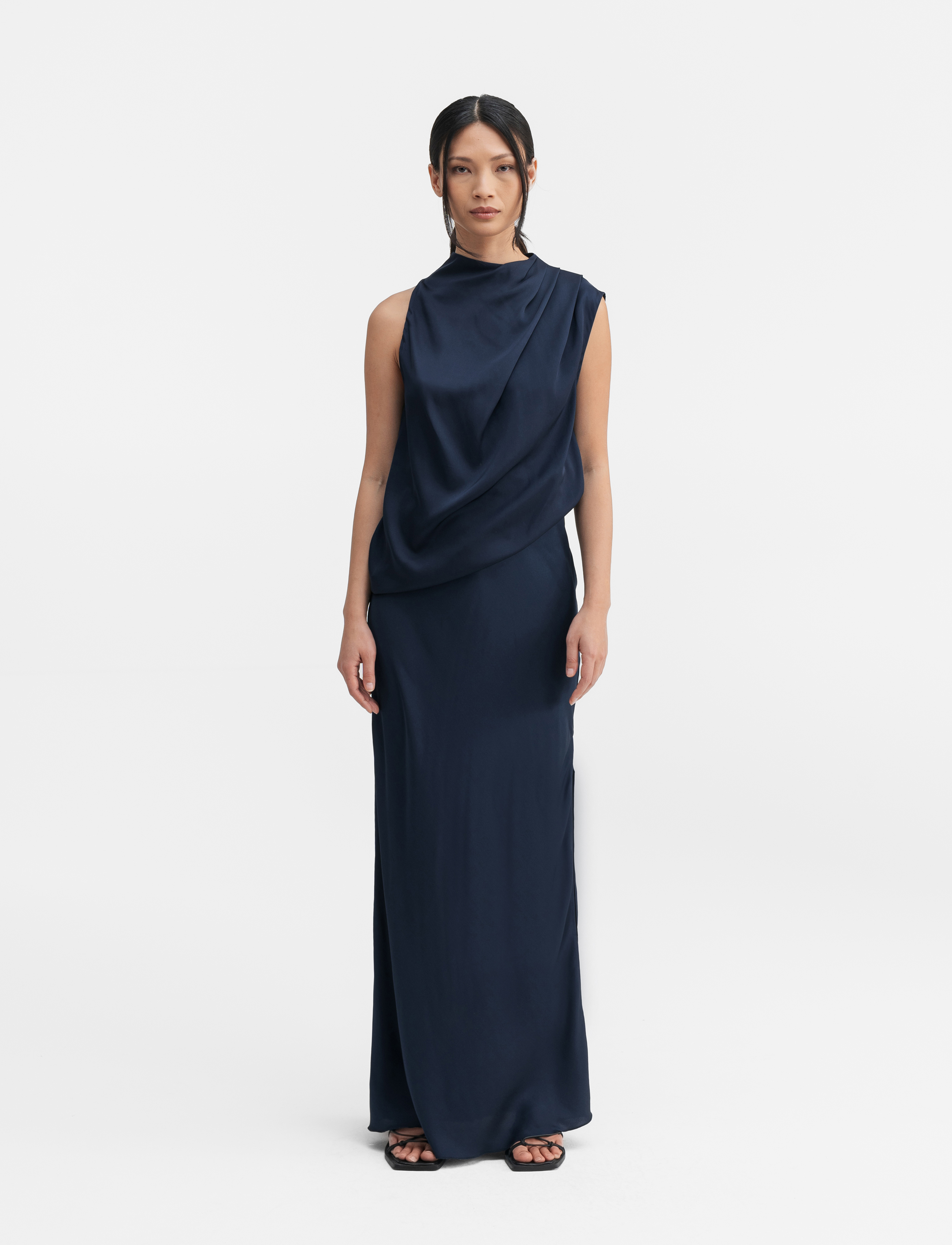Ahlvar Gallery Lima Silk Tank, Kvinder, Draperet Silke Top, Navy, Str: L