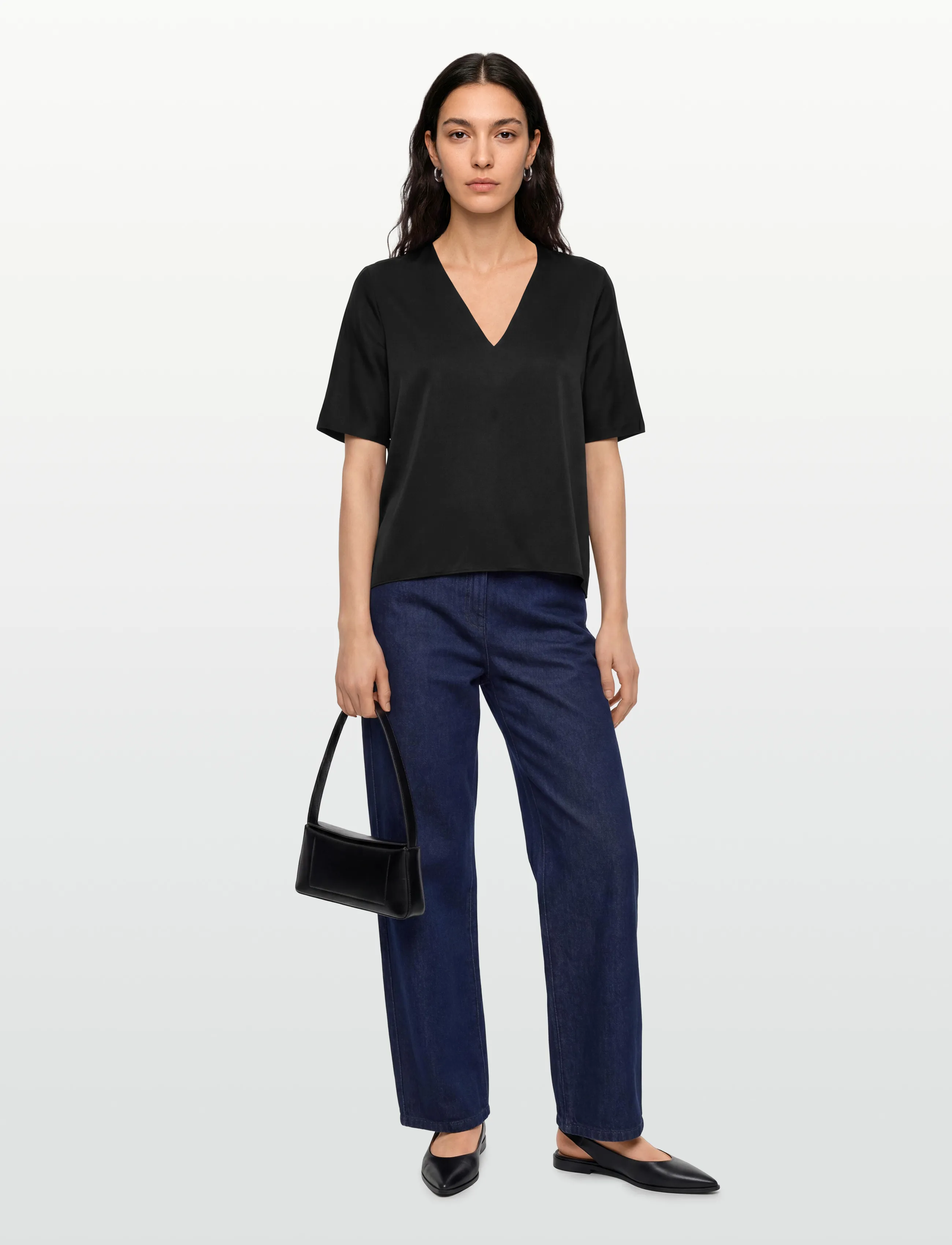 Ahlvar Gallery Yoli V-Neck Silk Blouse, XL, Blouses, Schwarz - Short-sleeved, Frauen