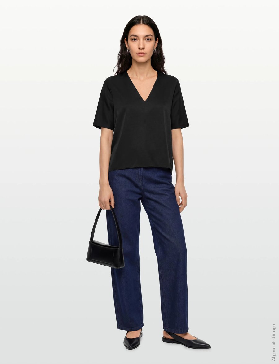 Ahlvar Gallery - Yoli v-neck silk blouse - jeanshemden - black - 0