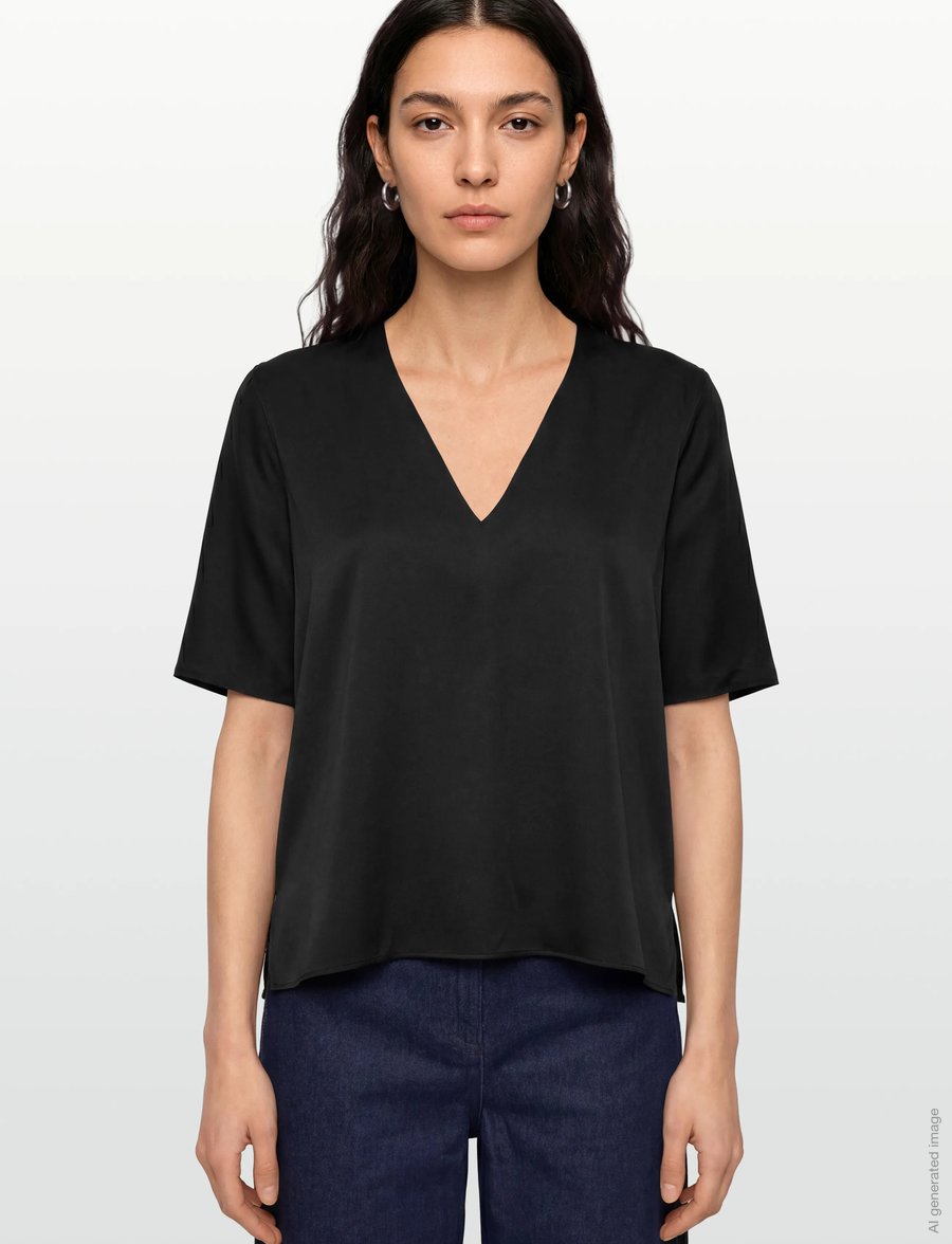 Ahlvar Gallery - Yoli v-neck silk blouse - jeanshemden - black - 3