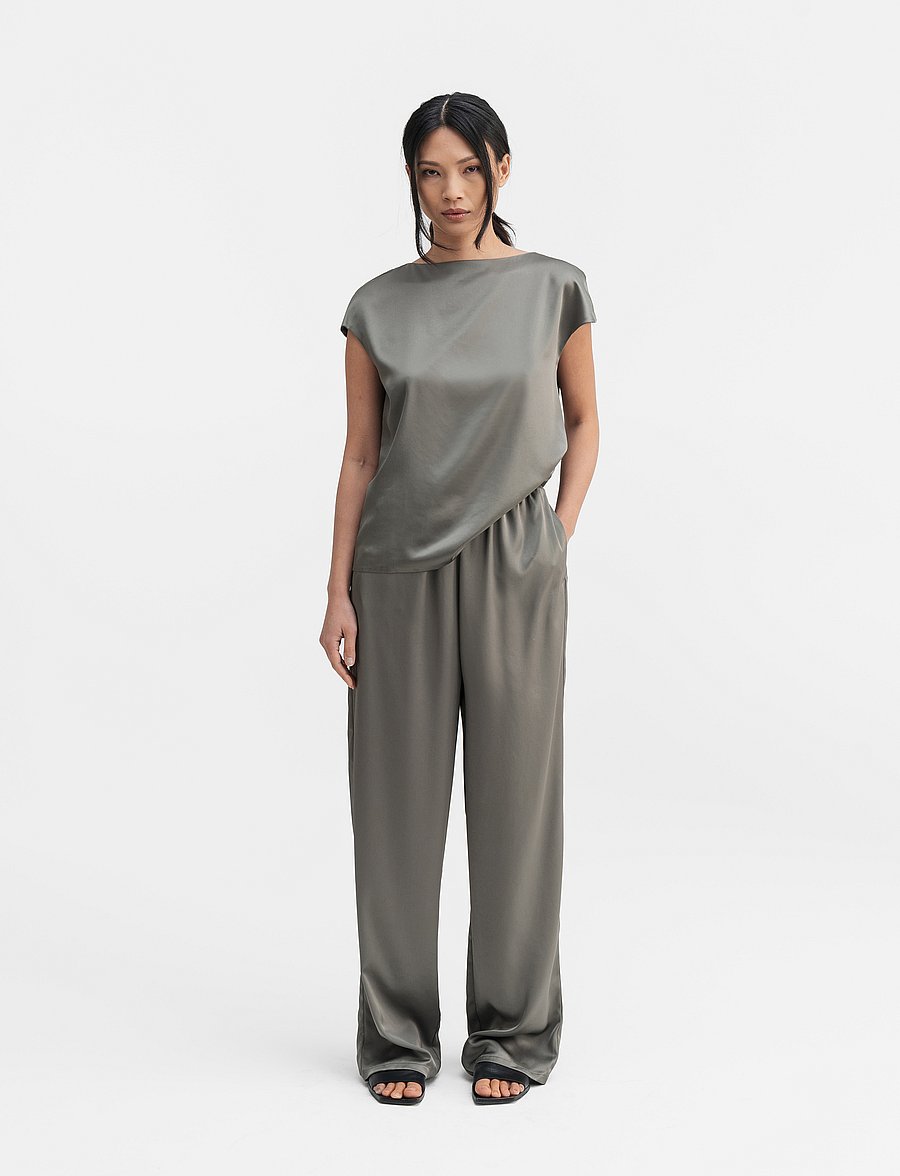 Ahlvar Gallery - Ayla satin trousers - light military - 3