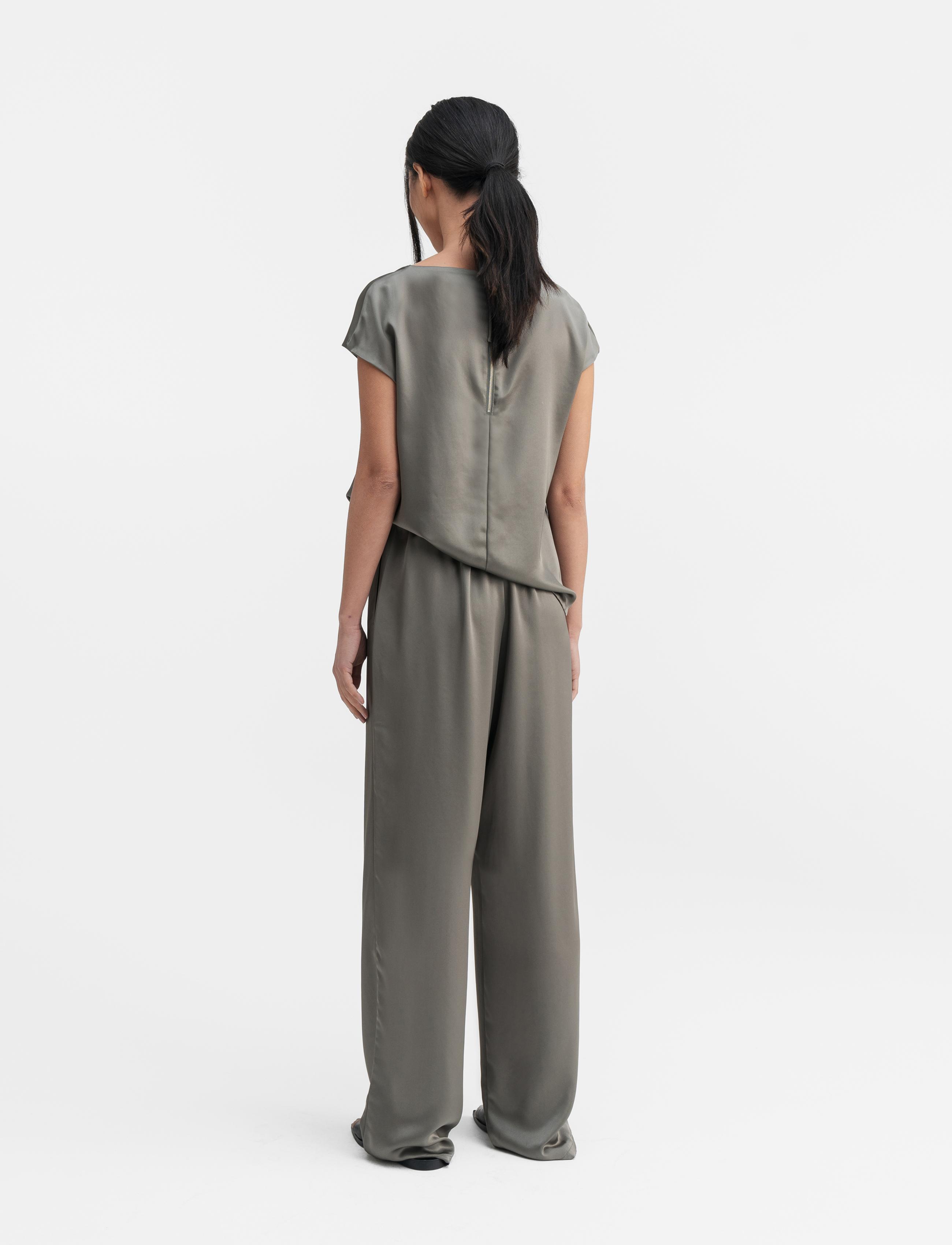 Ahlvar Gallery - Ayla satin trousers - light military - 4