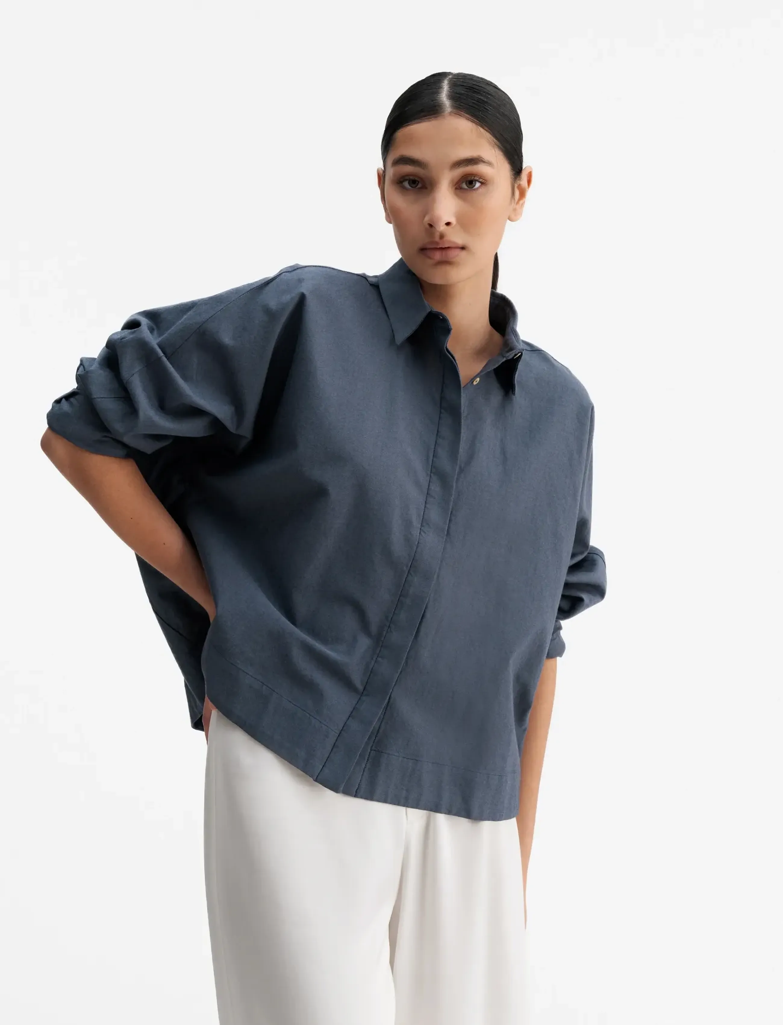 Ahlvar Gallery Gigi Oxford Shirt, L, Navy, Skjorter > Langærmede, Dame