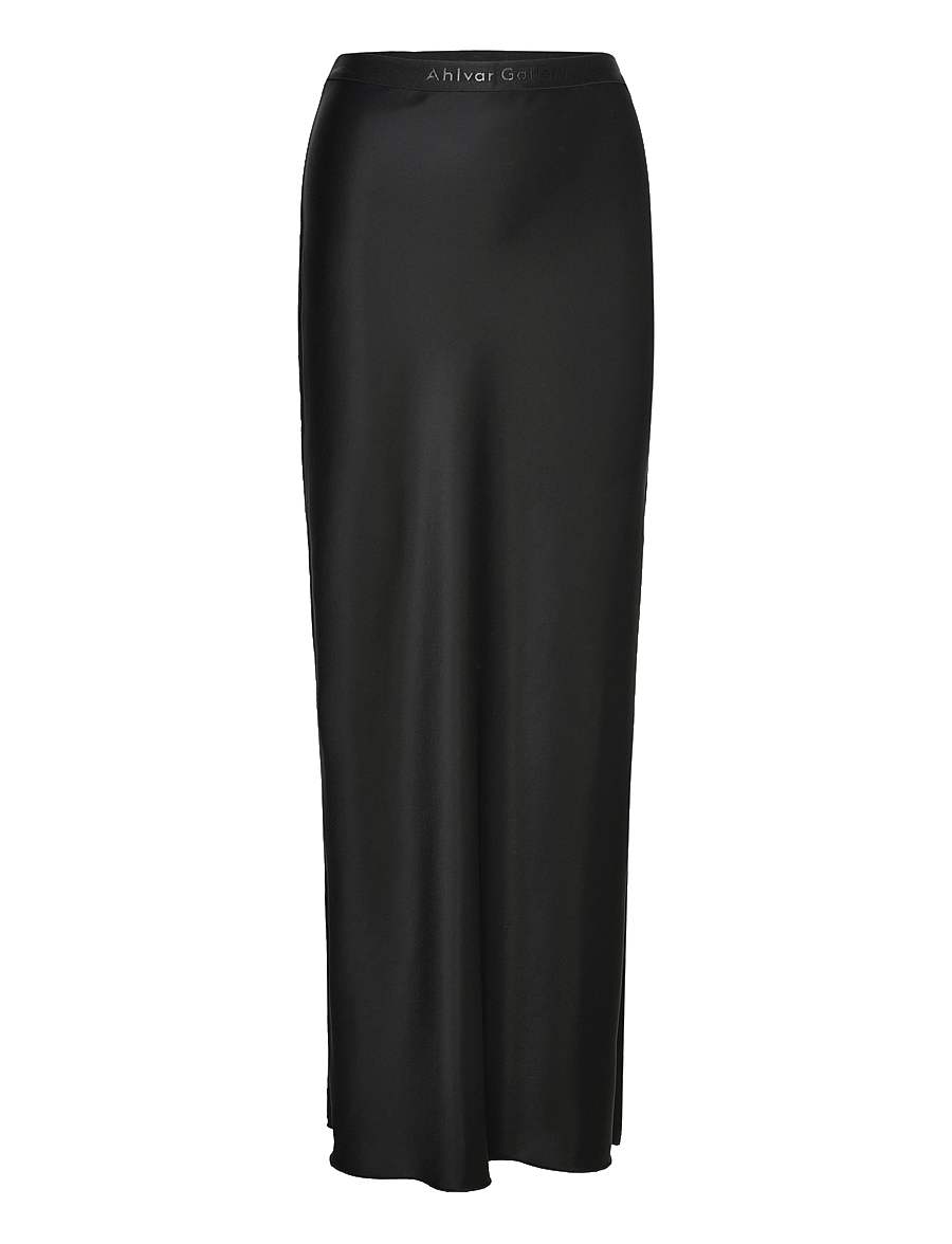 Ahlvar Gallery - Hana long logo satin skirt - maxi nederdele - black - 1