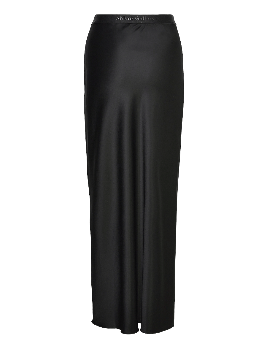Ahlvar Gallery - Hana long logo satin skirt - maxi nederdele - black - 2
