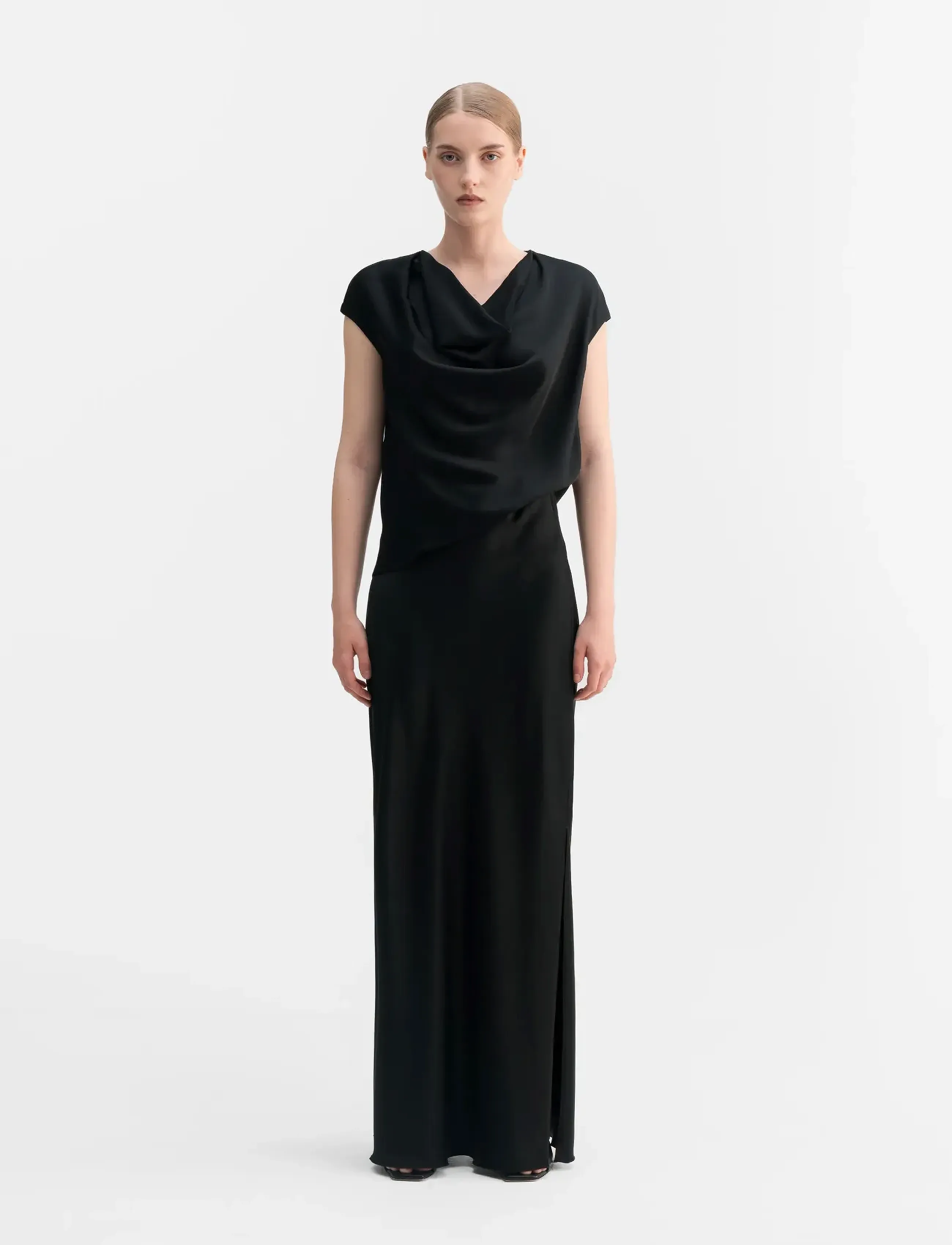 Ahlvar Gallery Hana Long Logo Satin Skirt, XS, Black, Nederdele > Maxi, Dame