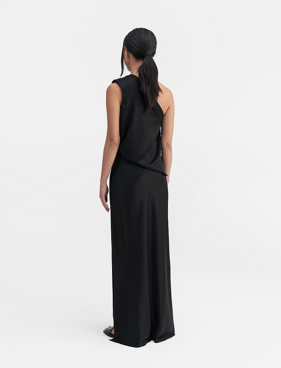 Ahlvar Gallery - Hana long logo satin skirt - maxi nederdele - black - 4