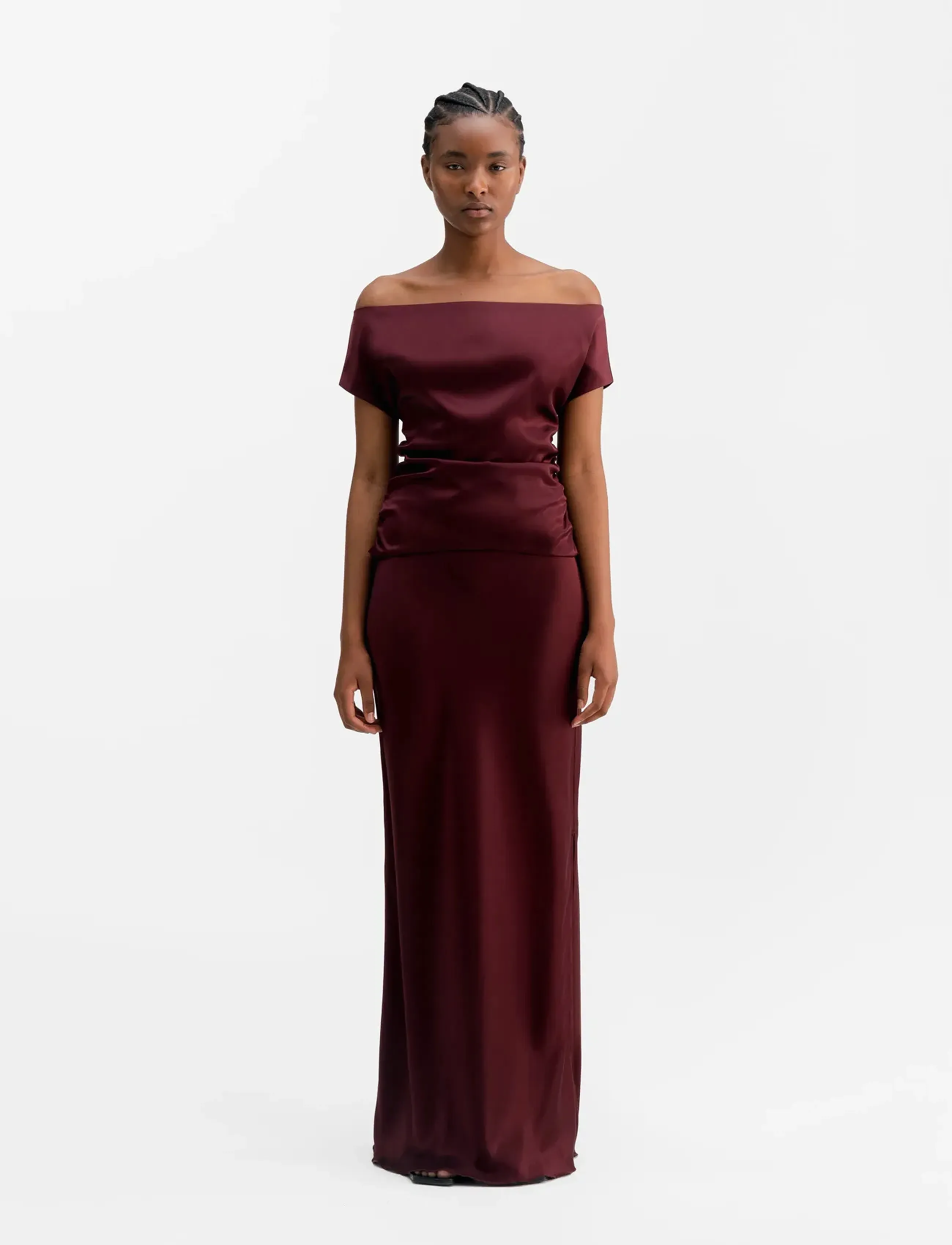 Ahlvar Gallery Hana Long Logo Satin Skirt, XS, Röcke, Burgunderrot - Maxi, Frauen