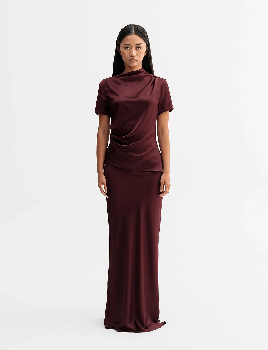 Ahlvar Gallery - Hana long logo satin skirt - maxi röcke - burgundy - 4