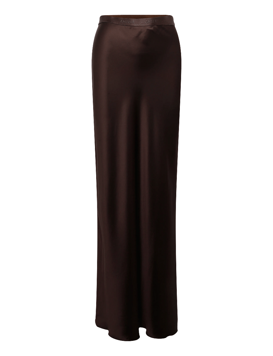 Ahlvar Gallery - Hana long logo satin skirt - maksiseelikud - dark brown - 1