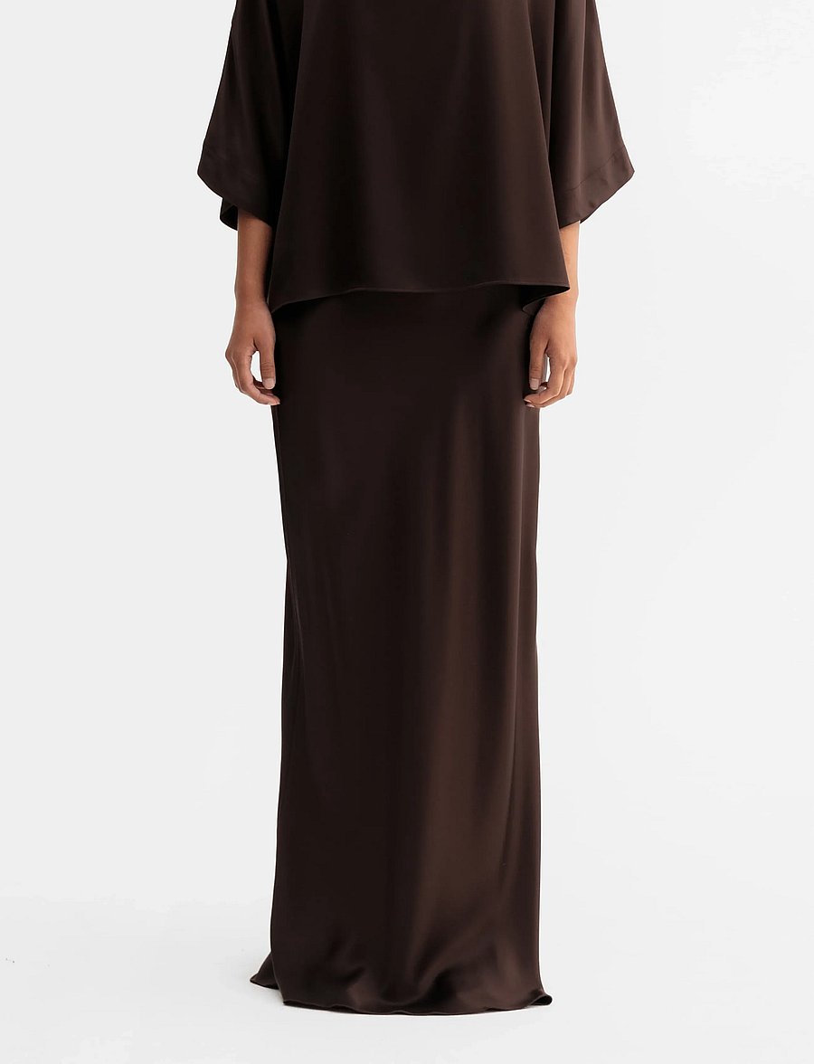 Ahlvar Gallery - Hana long logo satin skirt - maksiseelikud - dark brown - 0