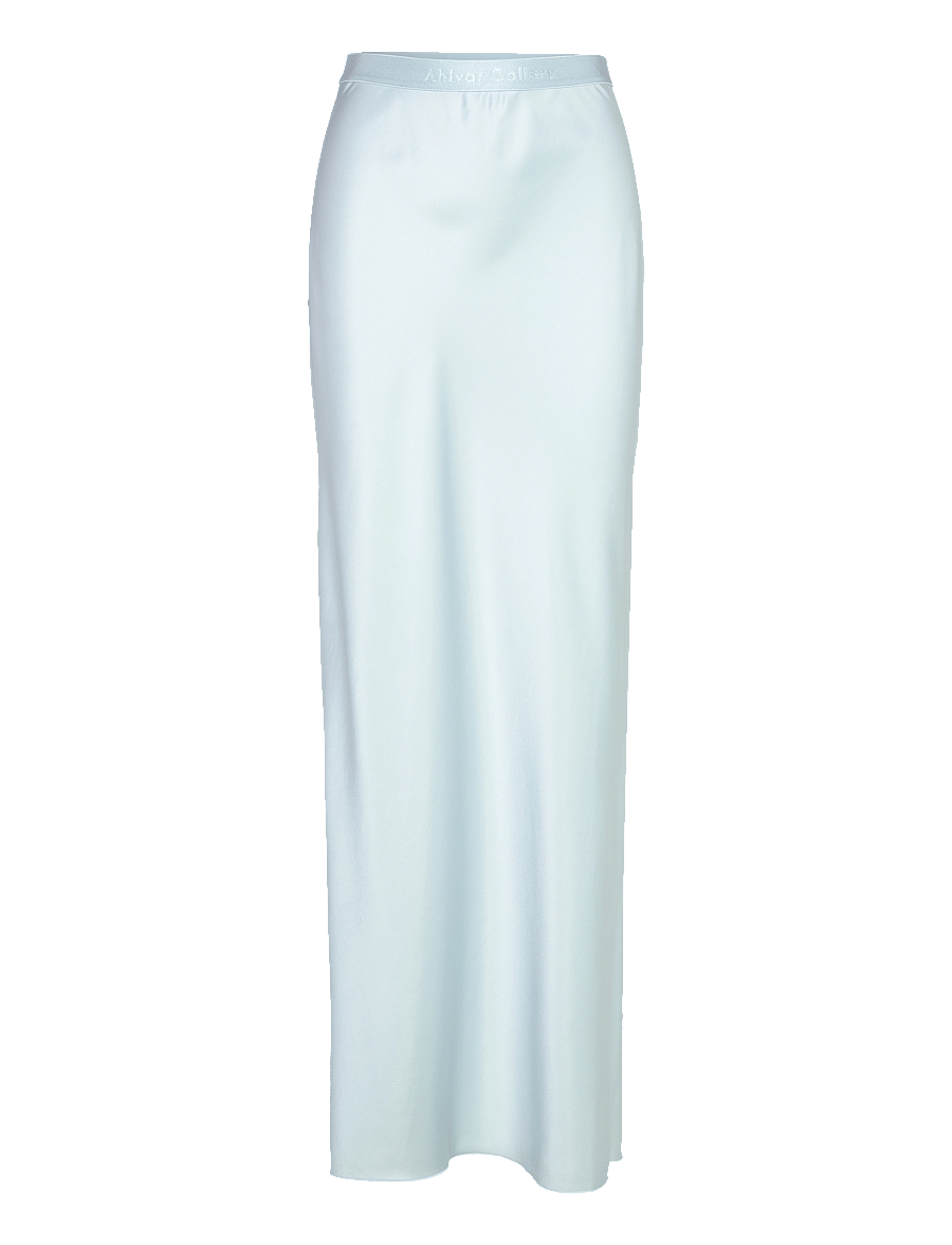 Ahlvar Gallery - Hana long logo satin skirt - maxi nederdele - sky blue - 1
