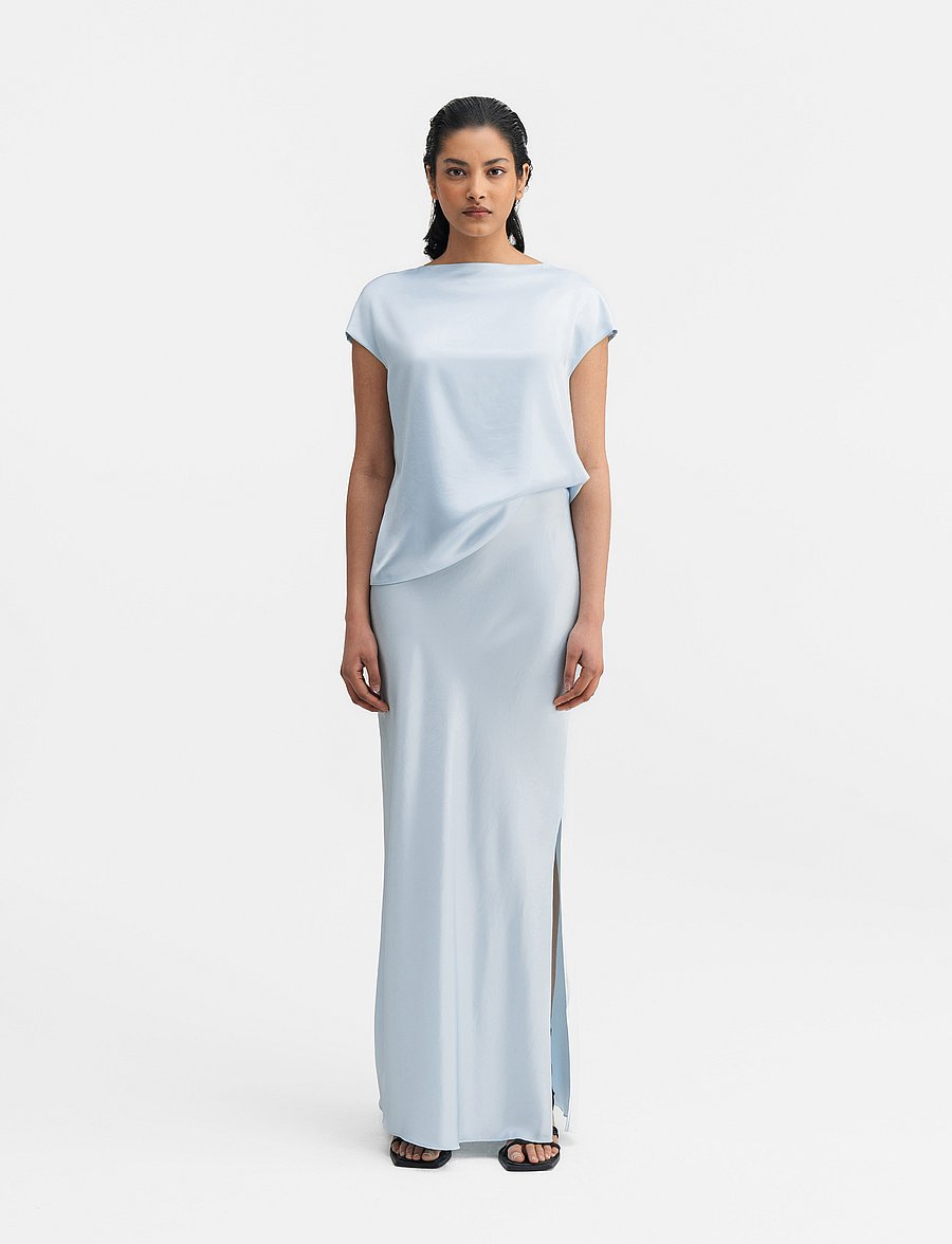 Ahlvar Gallery - Hana long logo satin skirt - maxi nederdele - sky blue - 4