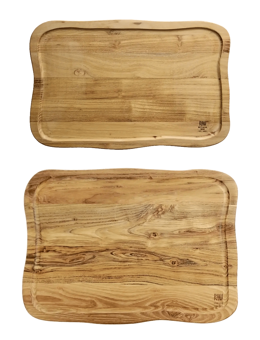 Aida - RAW Teak - skærebrætsæt 2 dele 40x26x2 cm + 45x33x2 cm med saftrille - lõikelauad - natural - 1