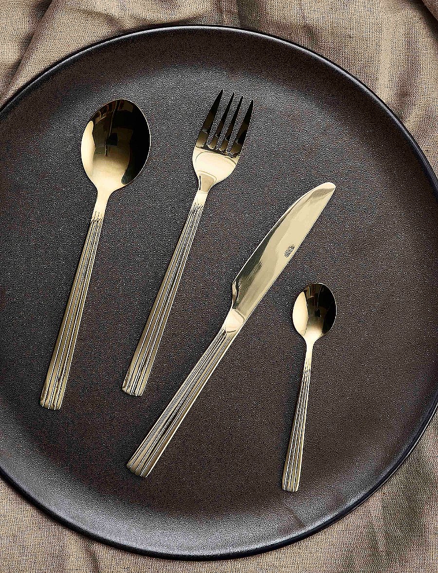 Aida - RAW - bestik 16 dele sæt Champagne guld farvet belægning 4 x (kniv, ske, gaffel, kaffeske) gaveæske - nach preis einkaufen - champagne gold - 0