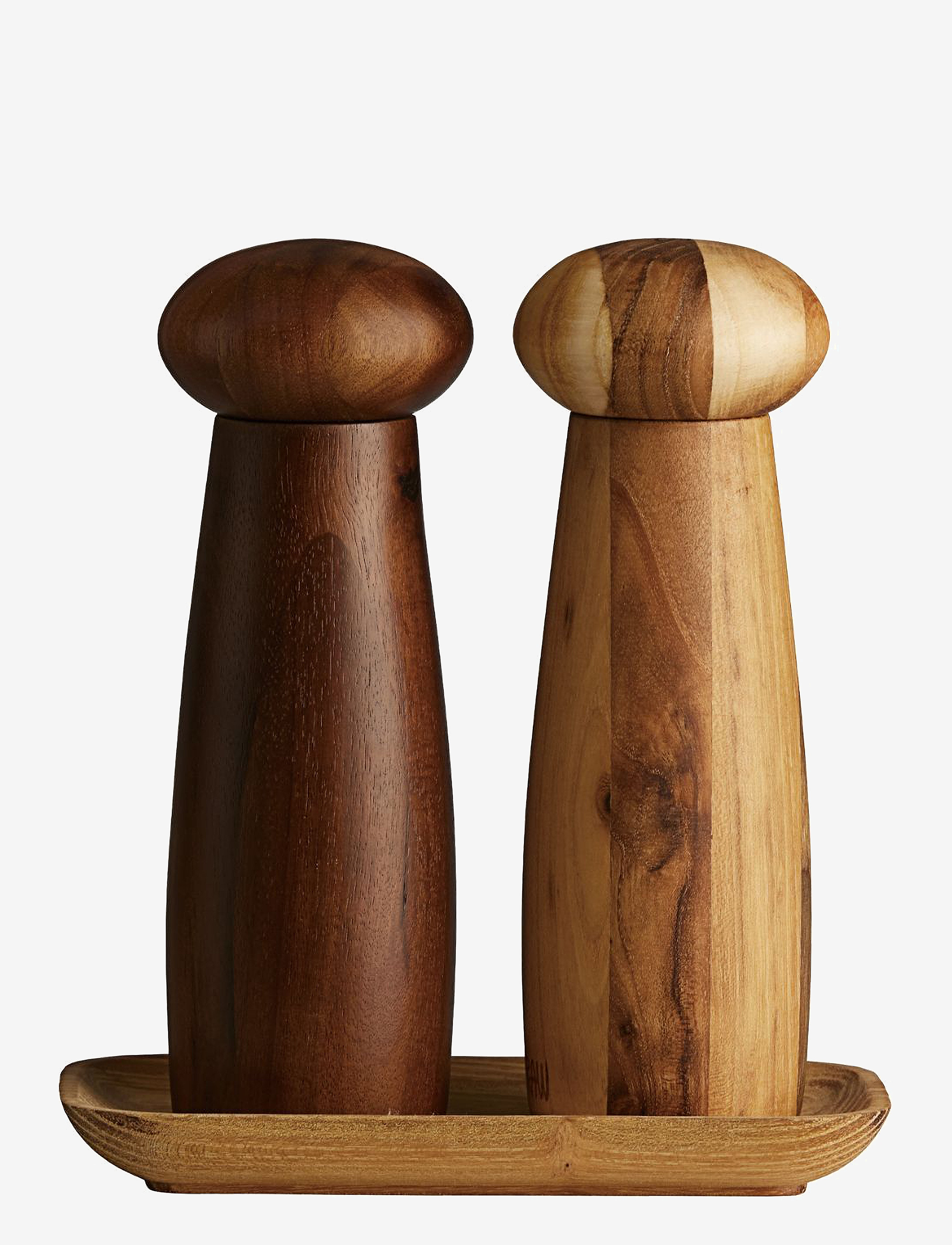 Aida Raw Teak Keramisk Kværnesæt Med Bakke Mixed Teak, Salt- og peberbøsse, Str: ONE SIZE