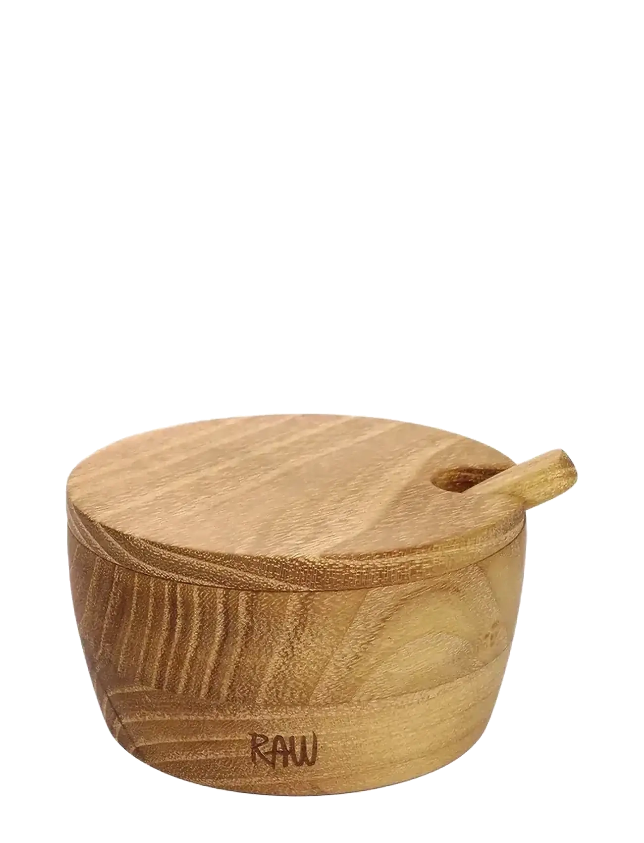 Aida Raw Teak Salt Jar With Lid + Spoon Salt Jar: Dia.8.2Xh4Cm, Lid: Dia.8.2Xh1Cm, Spoon: L8.7Cm, Køkkenkrukke, Beige, Str: ONE SIZE
