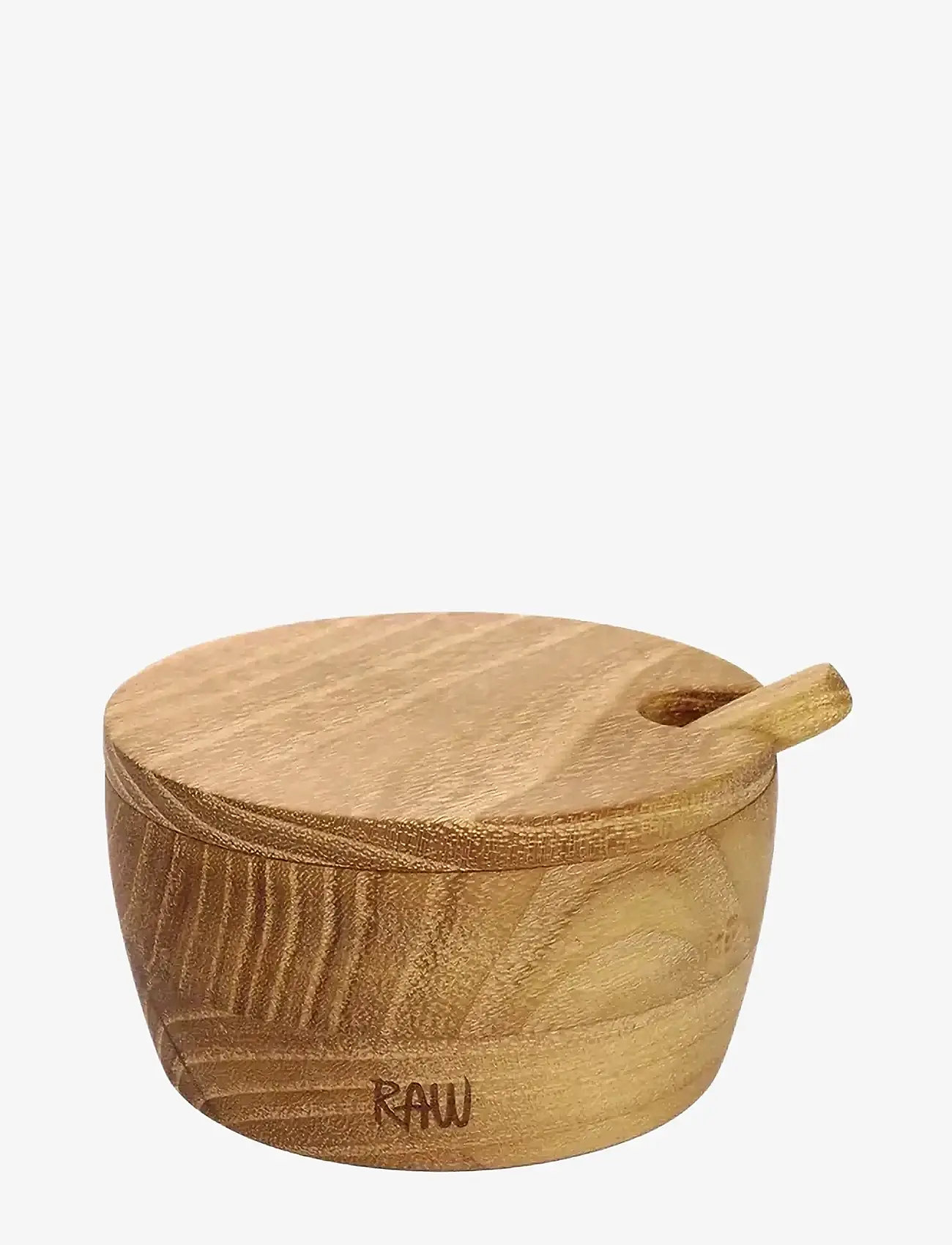 Aida - RAW Teak salt jar with lid + spoon  Salt jar: dia.8.2xh4cm, lid: dia.8.2xh1cm, spoon: L8.7cm - säilituspurgid - natural - 0