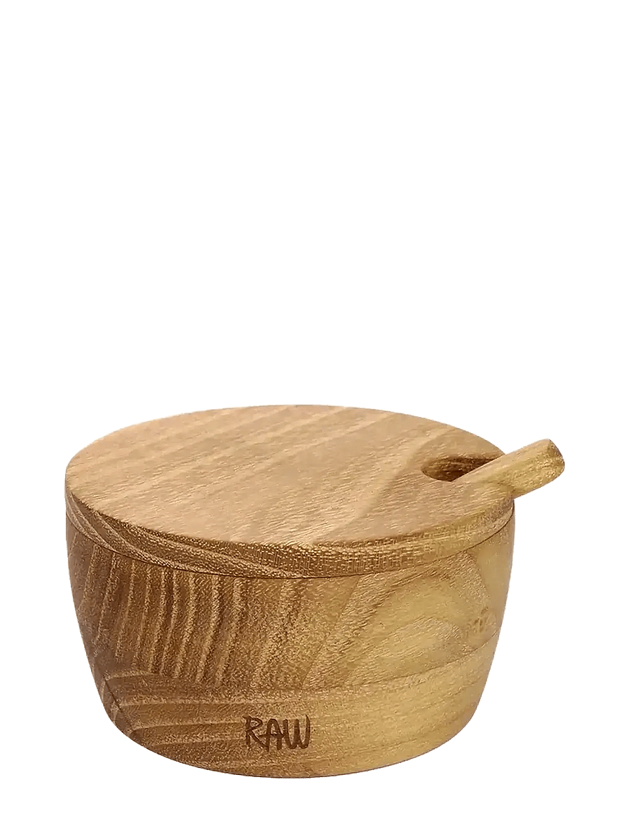 Aida - RAW Teak salt jar with lid + spoon Salt jar: dia.8.2xh4cm, lid: dia.8.2xh1cm, spoon: L8.7cm - vorratsgläser - natural - 1